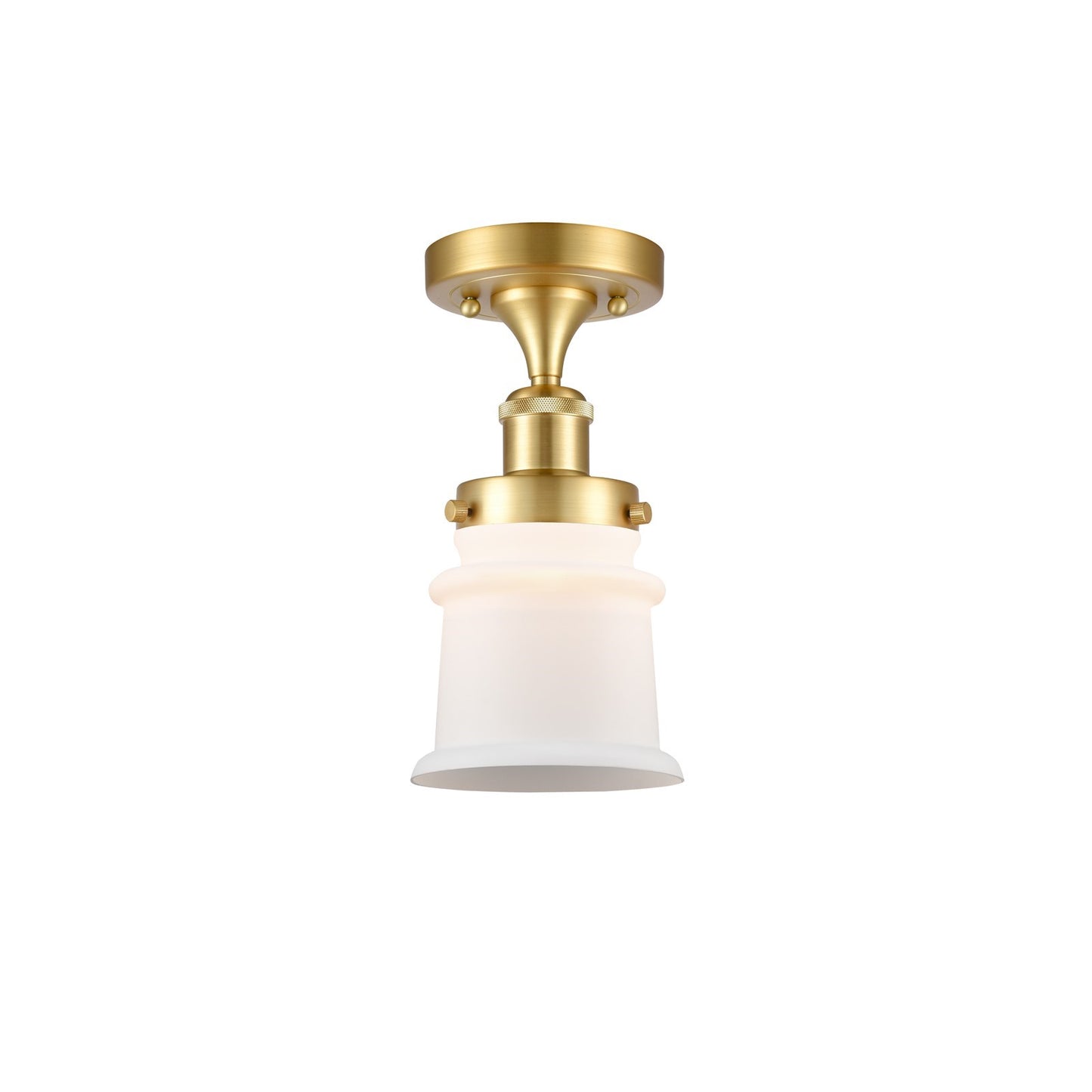 Innovations Canton 5.25in 1-Light Semi-Flush Mount | Modern Transitional Satin Gold Steel and Matte White Frosted Glass | Hallway | Model 916-1C-SG-G181S