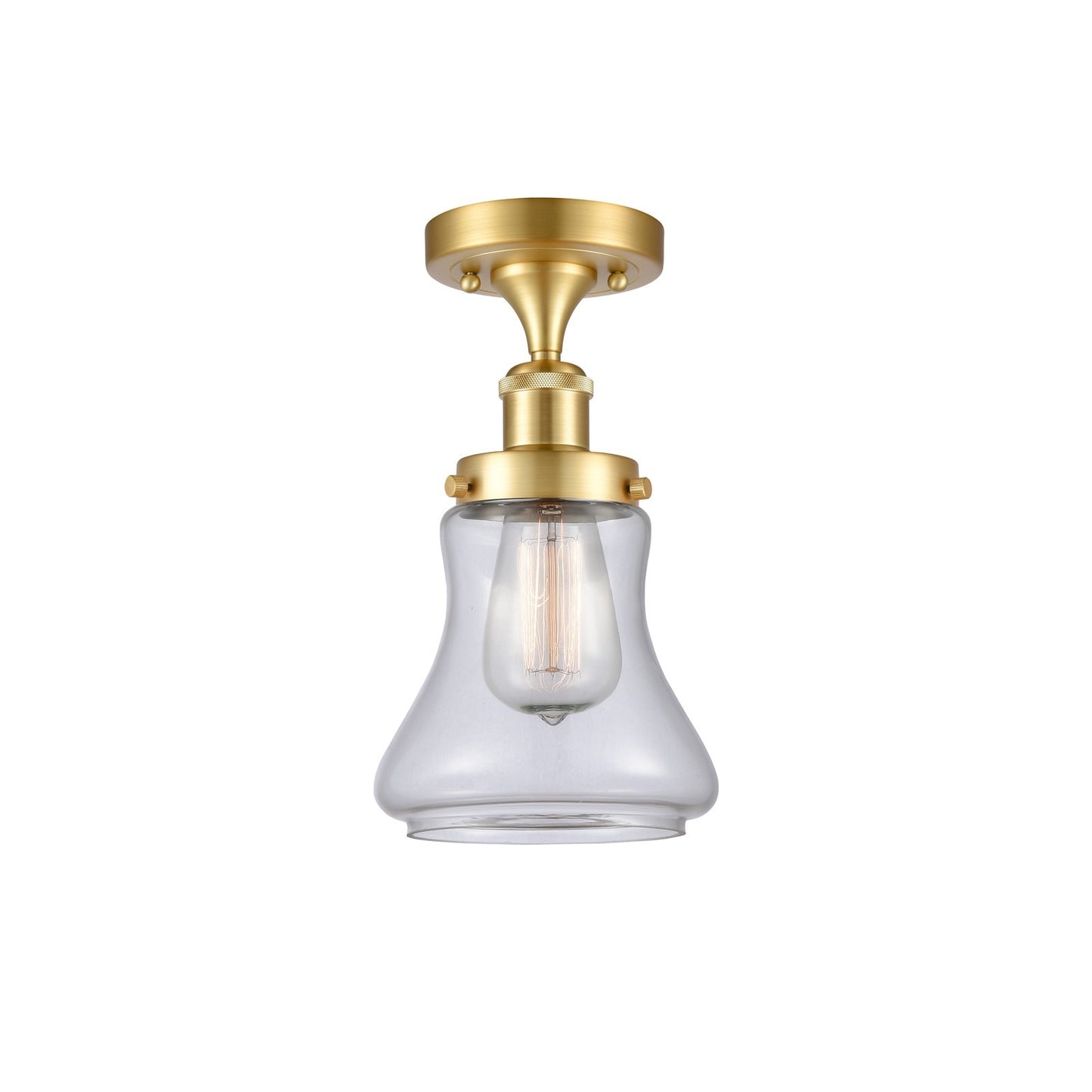 Innovations Bellmont 6.12in 1-Light Semi-Flush Mount | Modern Transitional Satin Gold Steel and Clear Glass | Hallway & Entryway | Model 916-1C-SG-G192