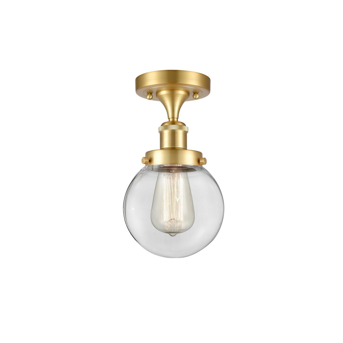 Innovations Beacon 6in 1-Light Semi-Flush Mount | Modern Transitional Satin Gold Steel and Clear Glass | Hallway & Entryway | Model 916-1C-SG-G202-6