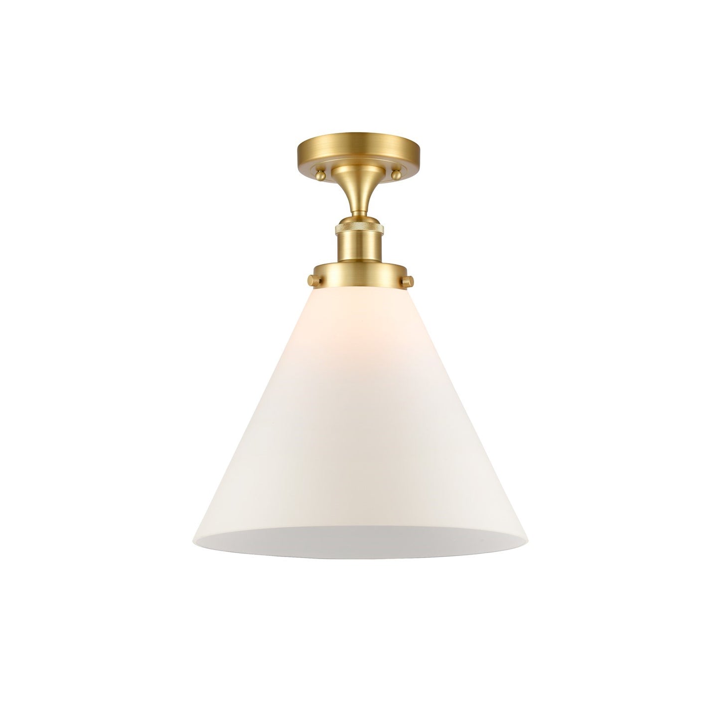 Innovations Cone 12in 1-Light Semi-Flush Mount | Industrial Transitional Satin Gold Steel and Matte White Glass | Hallway & | Model 916-1C-SG-G41-L