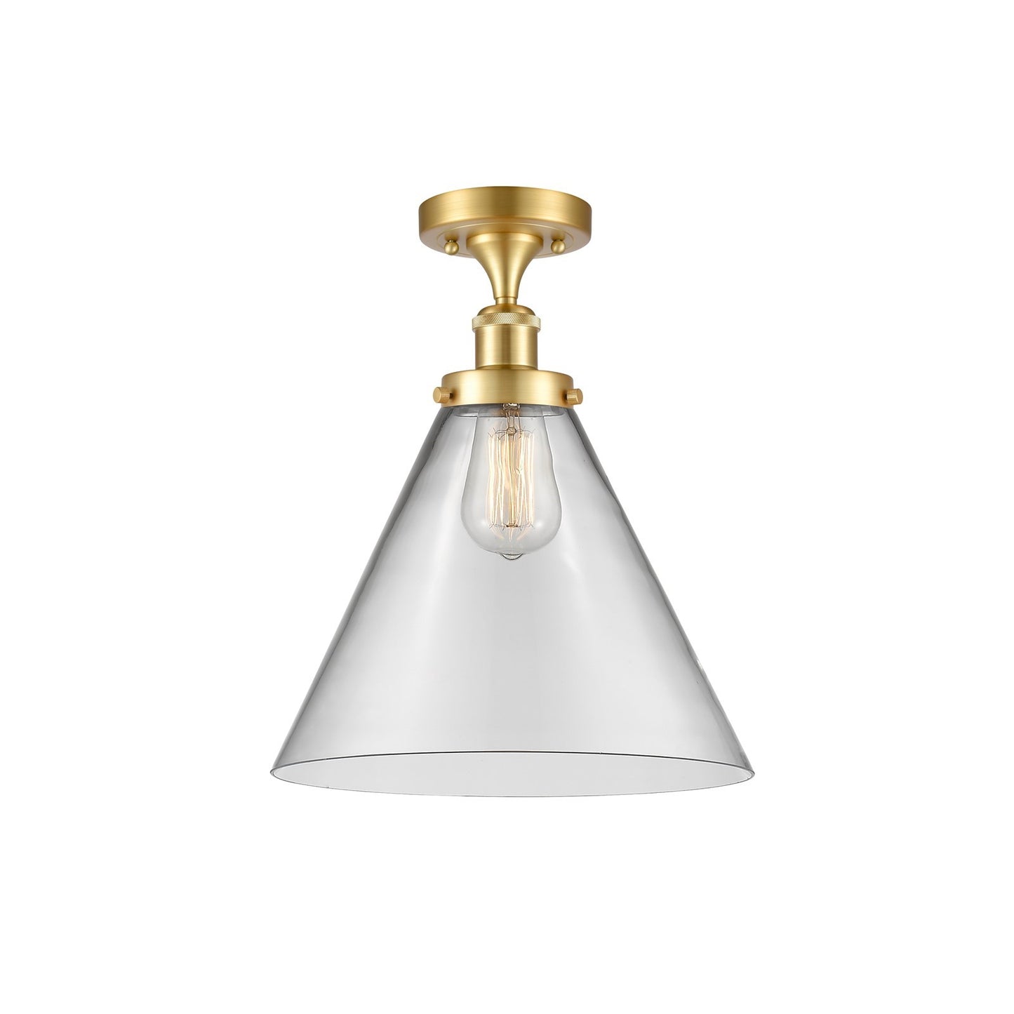 Innovations Cone 12in 1-Light Semi-Flush Mount | Industrial Satin Gold Steel and Clear Glass | Entryway & Hallway | 12 x 12 x 13 in | Model 916-1C-SG-G42-L