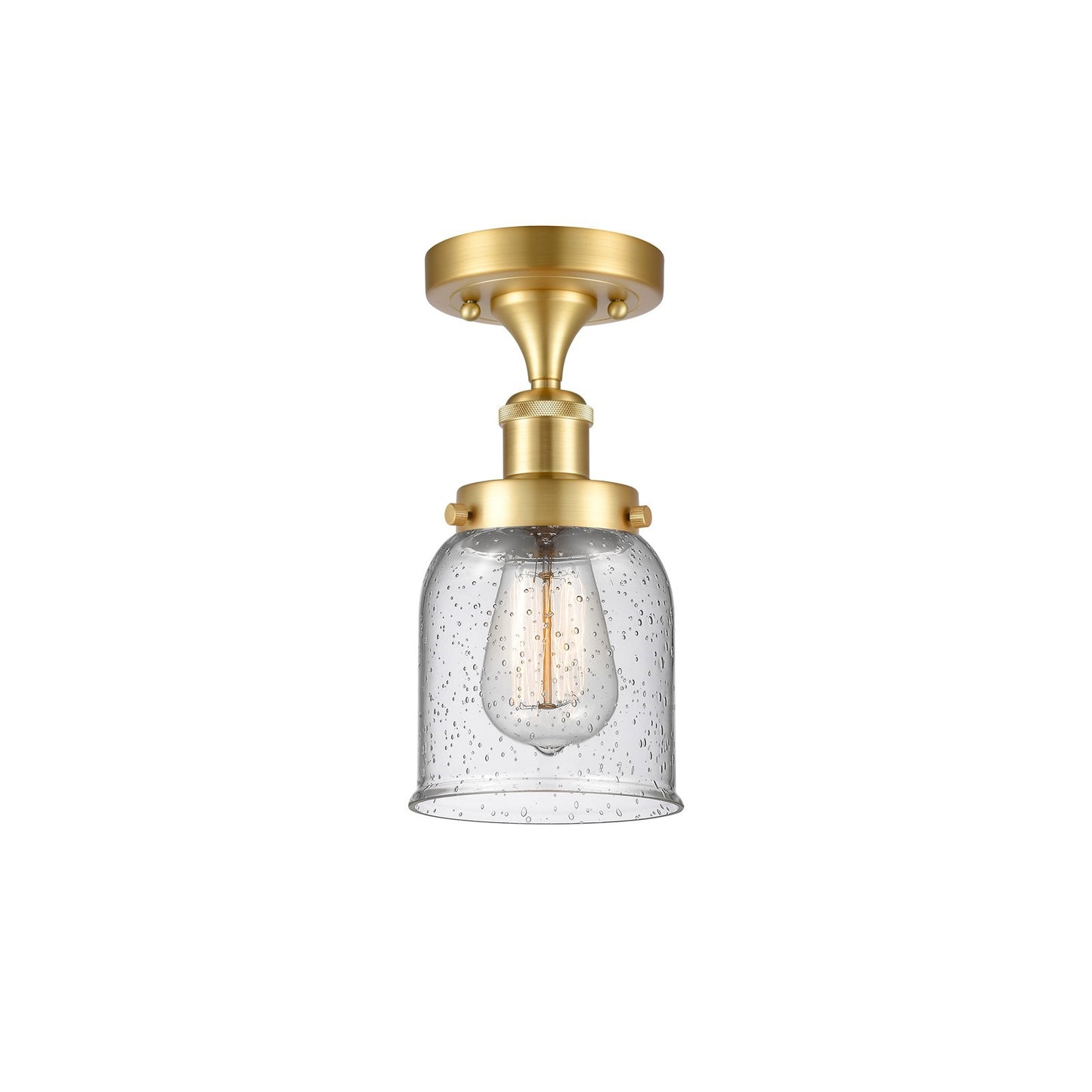 Innovations Bell 5in 1-Light Semi-Flush Mount | Industrial Satin Gold Steel and Seedy Glass | Hallway & Entryway | 5 x 5 x 11 in | Model 916-1C-SG-G54