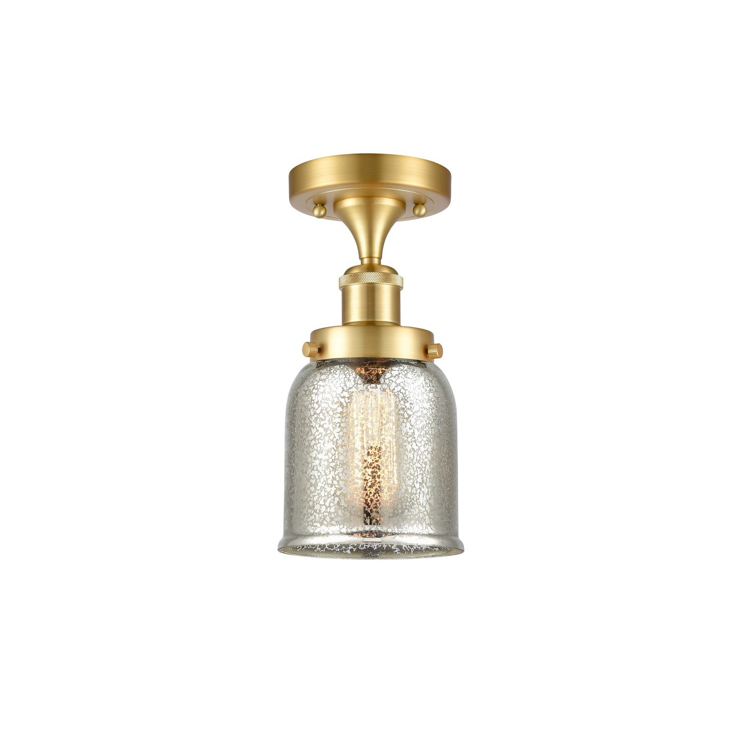 Innovations Bell 5in 1-Light Semi-Flush Mount | Industrial Satin Gold Steel and Silver Plated Mercury Glass | Hallway & Entryway | Model 916-1C-SG-G58
