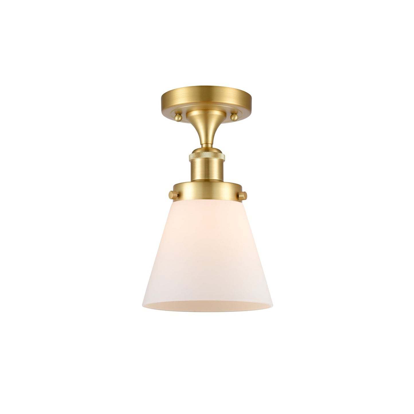 Innovations Cone 6in 1-Light Semi-Flush Mount | Industrial Satin Gold Steel and Matte White Glass | Hallway & Entryway | Model 916-1C-SG-G61