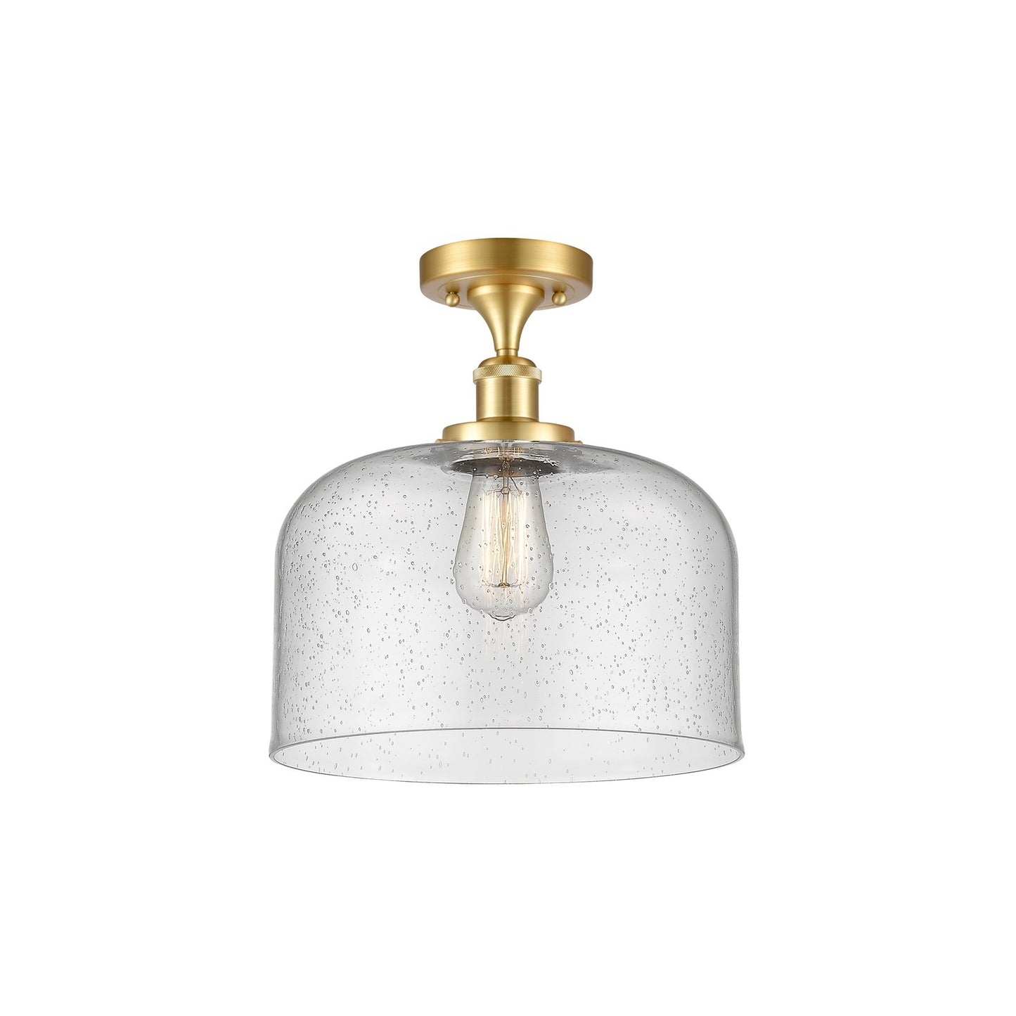 Innovations Bell 12in 1-Light Semi-Flush Mount | Industrial Satin Gold Steel and Seedy Glass | Foyer & Hallway | 12 x 12 x 13 in | Model 916-1C-SG-G74-L