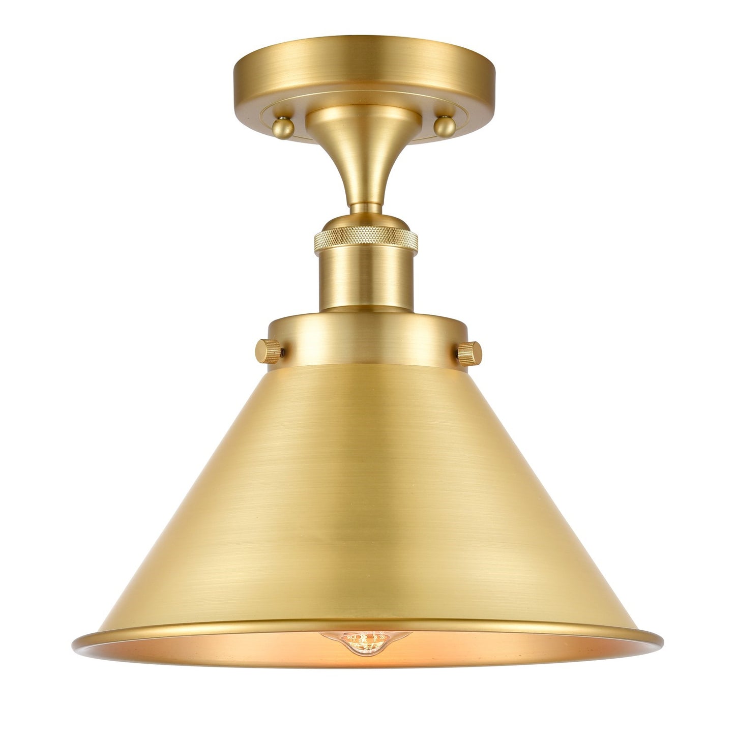 Innovations Briarcliff 10in 1-Light Semi-Flush Mount | Industrial Satin Gold Steel and Cast Brass with Satin Gold Metal Shade | Model 916-1C-SG-M10-SG
