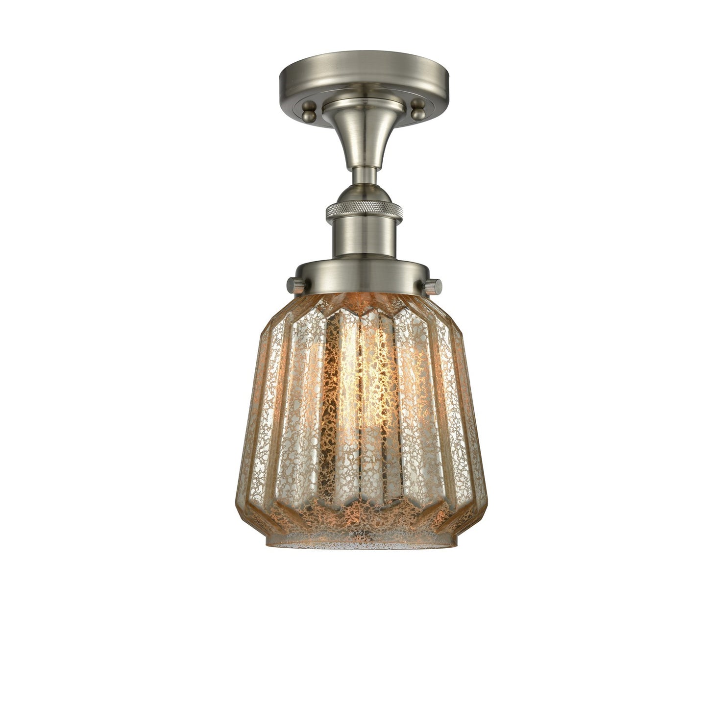Innovations Chatham 7in 1-Light Semi-Flush Mount | Modern Transitional Brushed Satin Nickel Steel and Mercury Ribbed Glass | Model 916-1C-SN-G146