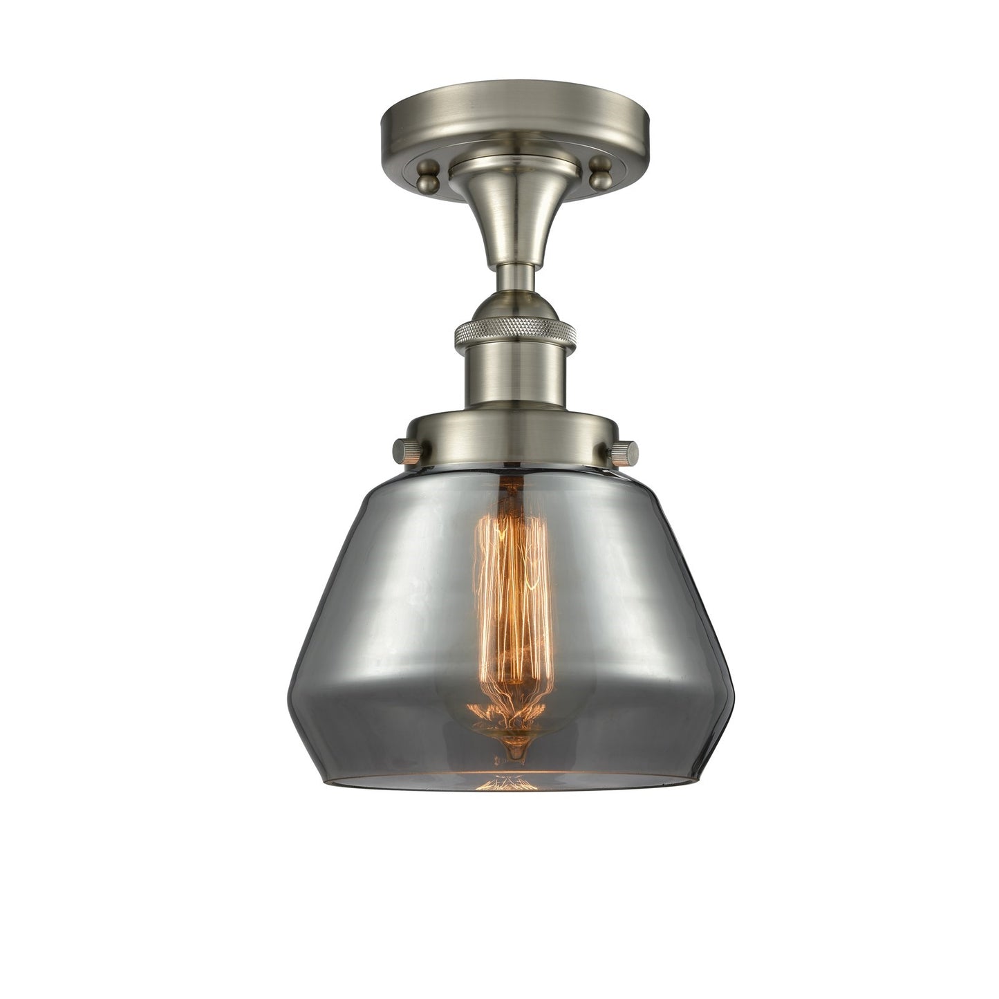 Innovations Fulton 7in 1-Light Semi-Flush Mount | Modern Contempo Brushed Satin Nickel and Light Smoke Glass | Hallway & Entryway | Model 916-1C-SN-G173