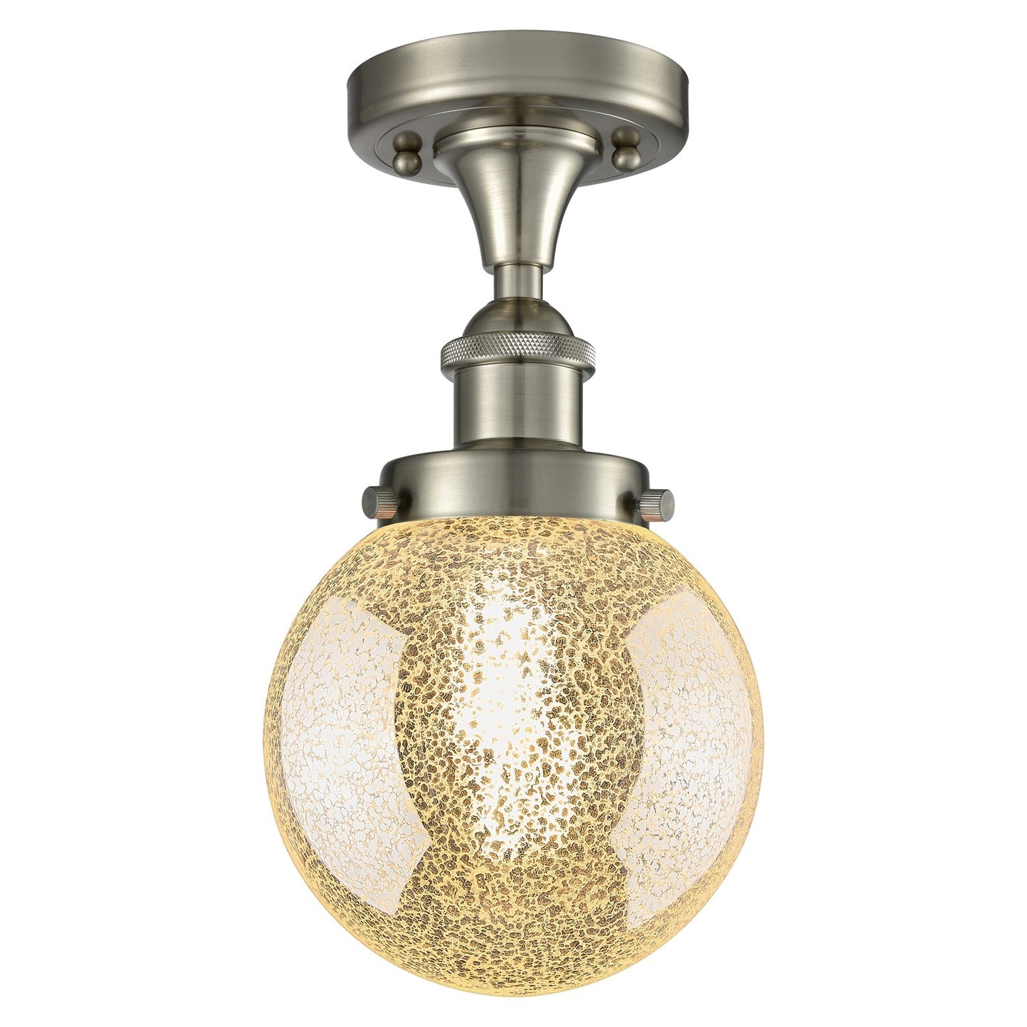 Innovations Beacon 6in 1-Light Semi-Flush Mount | Transitional Brushed Satin Nickel and Mercury Seeded Glass | Entryway & Hallway | Model 916-1C-SN-G208-6