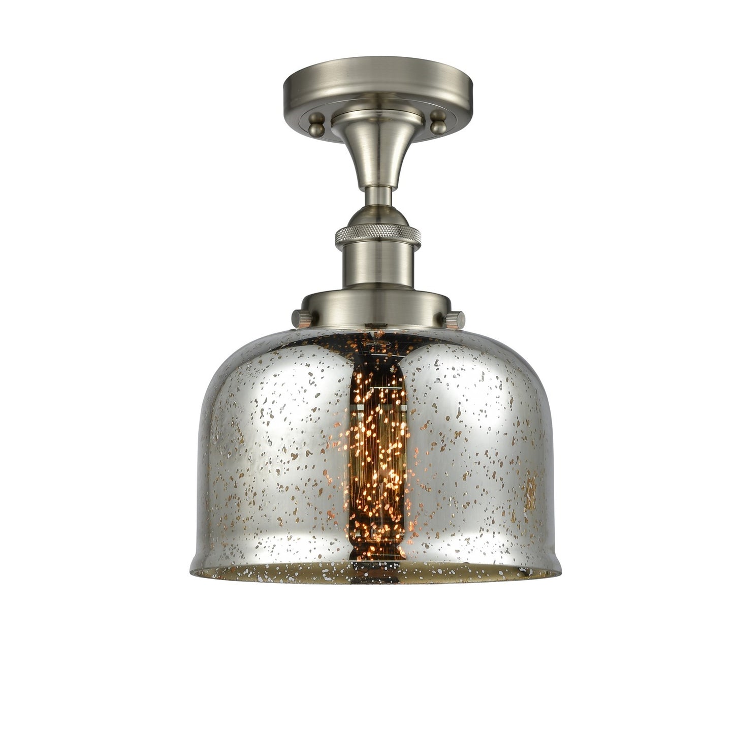 Innovations Bell 8in 1-Light Semi-Flush Mount | Industrial Brushed Satin Nickel and Silver Plated Mercury Glass | Hallway & | Model 916-1C-SN-G78-LED