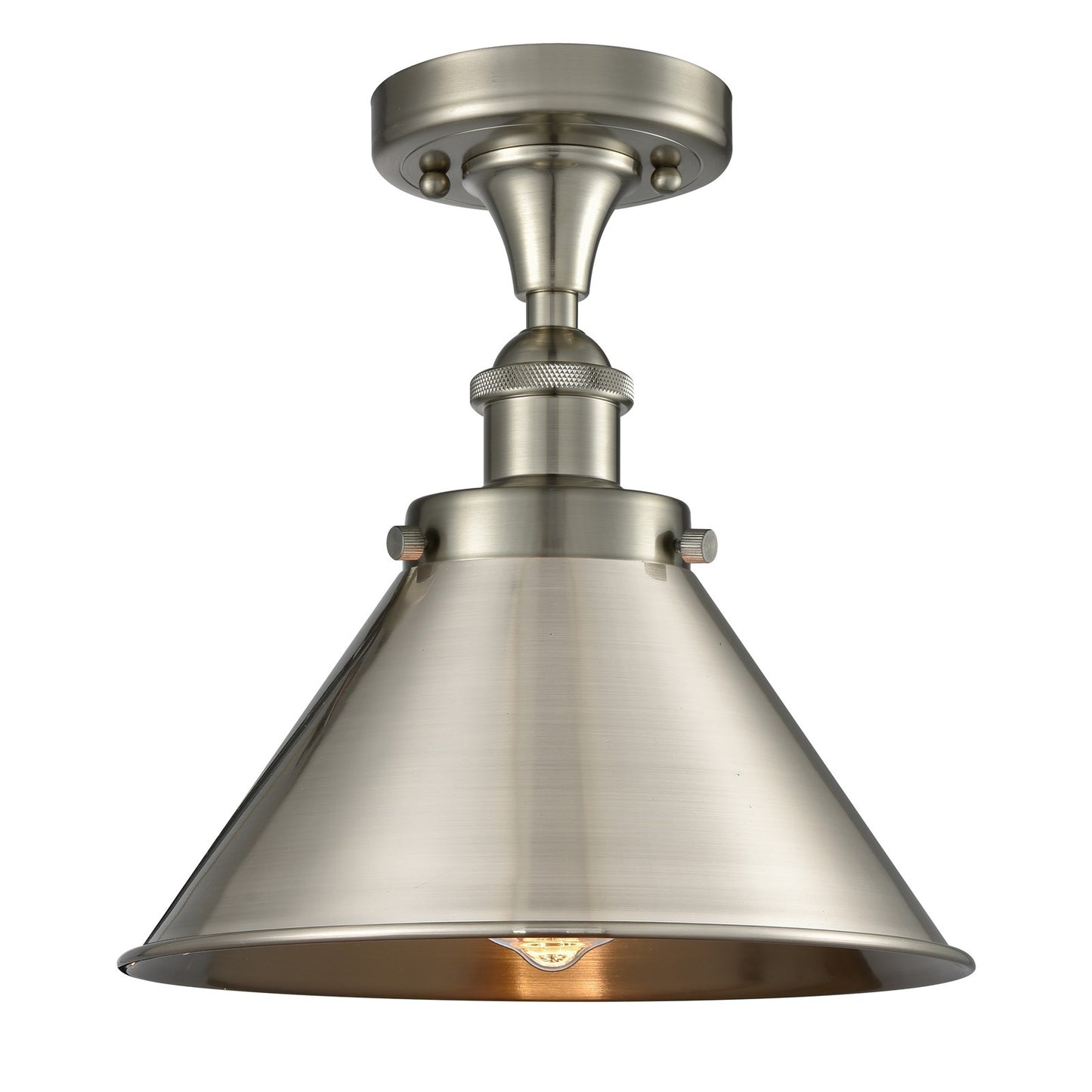 Innovations Briarcliff 10in 1-Light Semi-Flush Mount | Industrial Brushed Satin Nickel Steel and Cast Brass Metal Cone Shade | Model 916-1C-SN-M10-SN