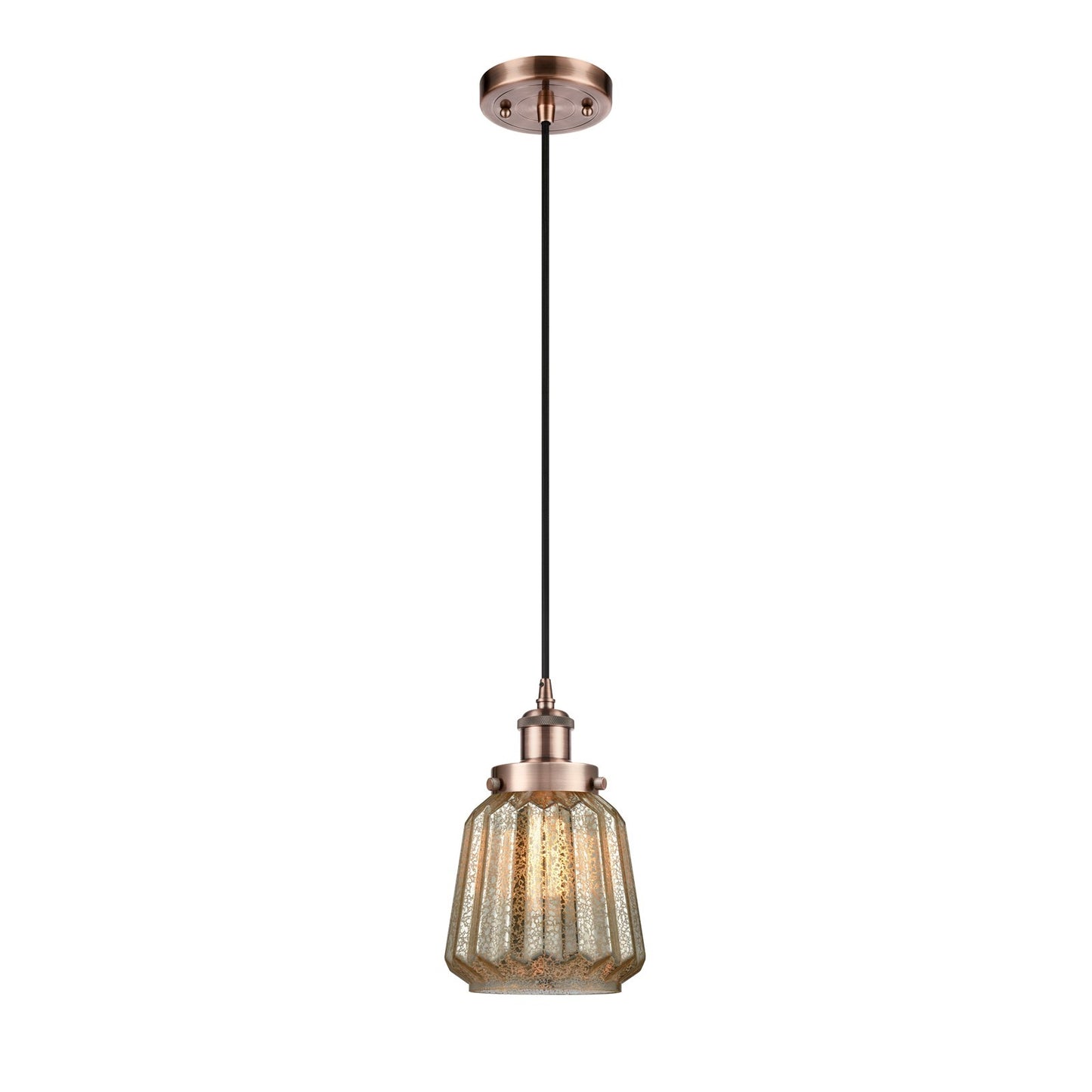 Innovations Chatham 7in 1-Light Mini Pendant | Transitional Antique Copper Steel and Cast Brass Mercury Ribbed Glass | Kitchen | Model 916-1P-AC-G146