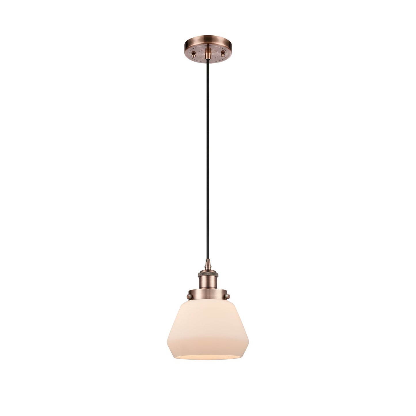 Innovations Fulton 7in 1-Light Mini Pendant | Transitional Antique Copper Steel and Cast Brass Matte White Frosted Glass | Kitchen | Model 916-1P-AC-G171