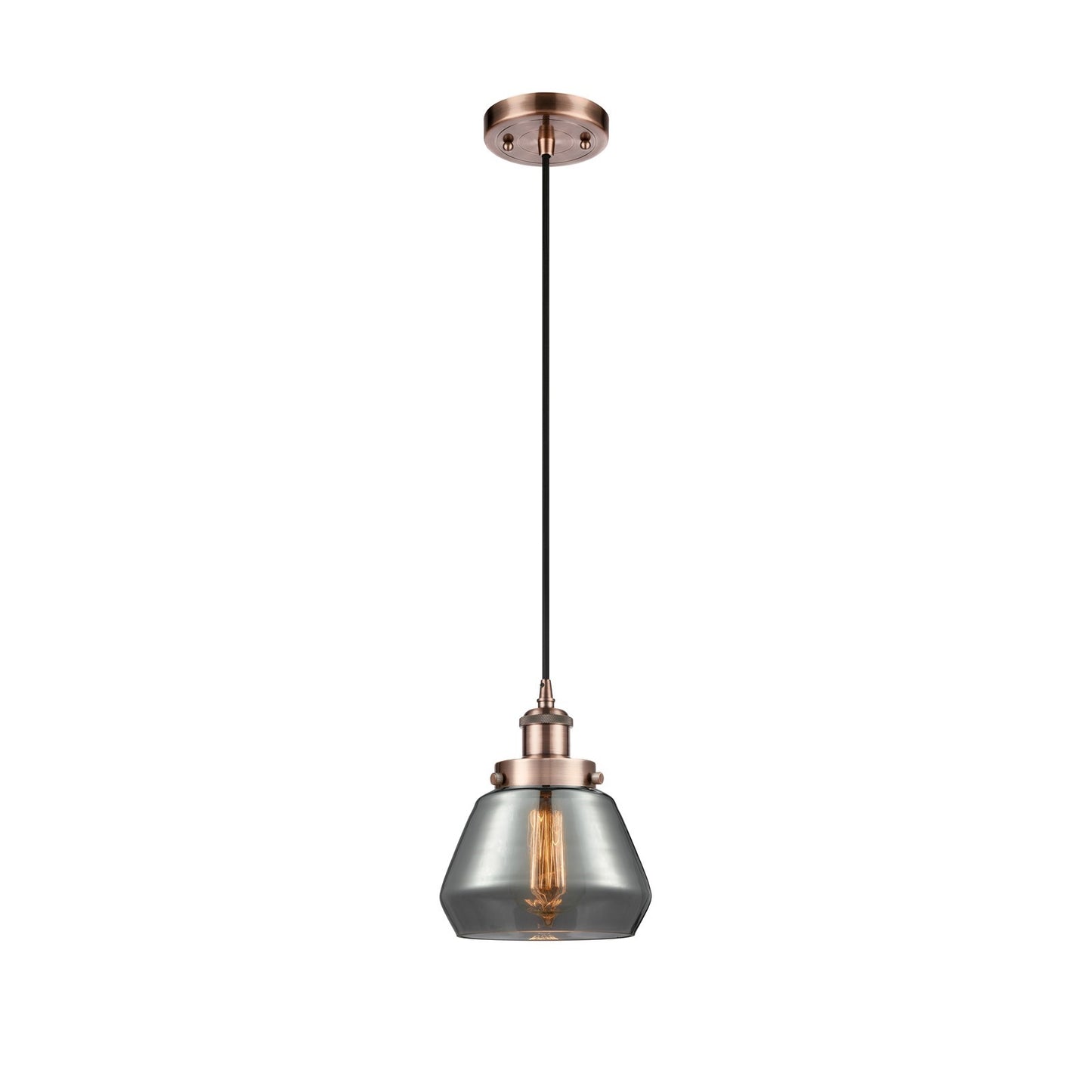 Innovations Fulton 7in 1-Light Mini Pendant | Modern Transitional Antique Copper Steel and Smoked Glass | Kitchen Island & Dining | Model 916-1P-AC-G173