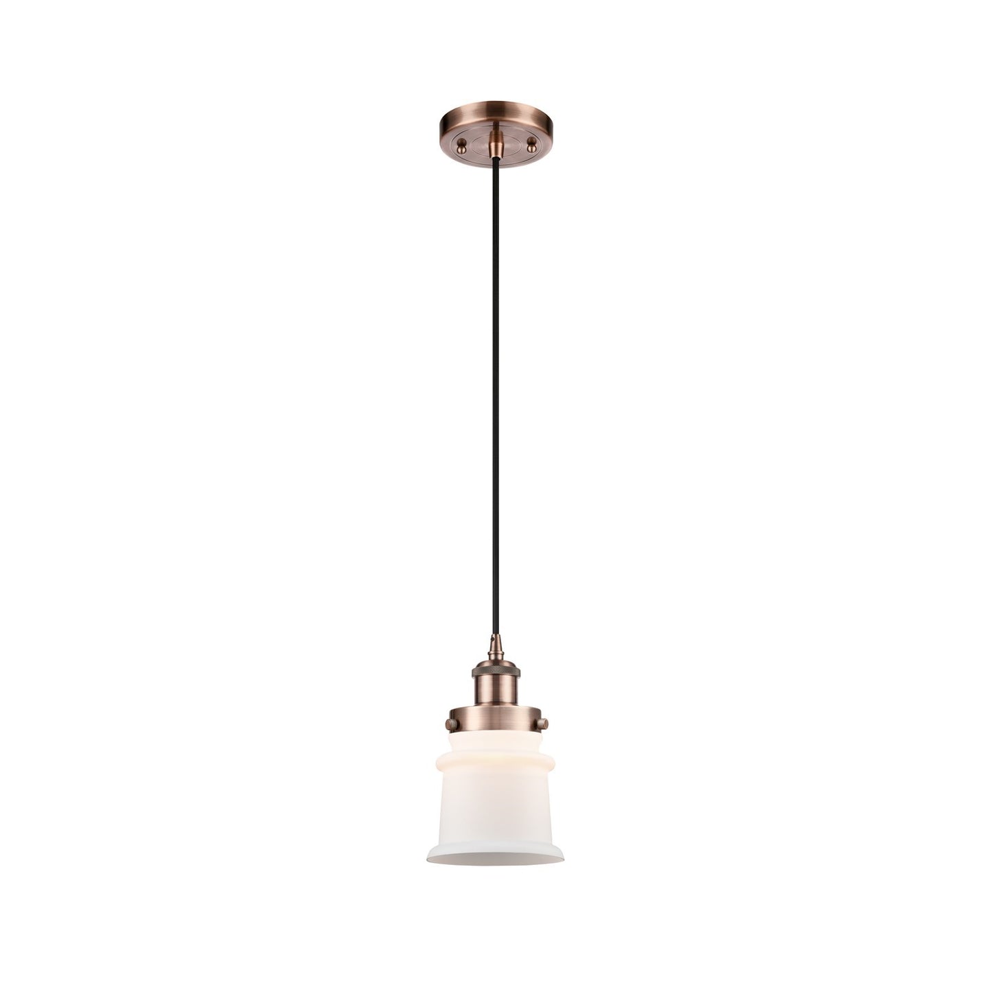 Innovations Canton 5.25in 1-Light Mini Pendant | Modern Transitional Antique Copper Steel and Matte White Frosted Glass | Kitchen | Model 916-1P-AC-G181S