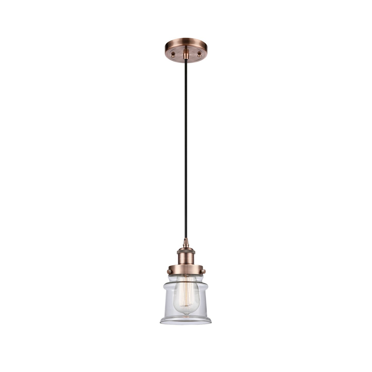Innovations Canton 5.25in 1-Light Mini Pendant | Modern Contempo Antique Copper Steel and Clear Glass | Kitchen Island & Dining | Model 916-1P-AC-G182S