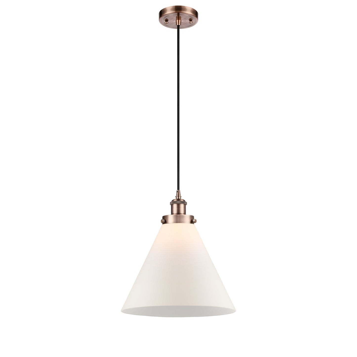 Innovations Cone 12in 1-Light Mini Pendant | Industrial Antique Copper Steel and Matte White Frosted Glass | Kitchen Island & | Model 916-1P-AC-G41-L-LED