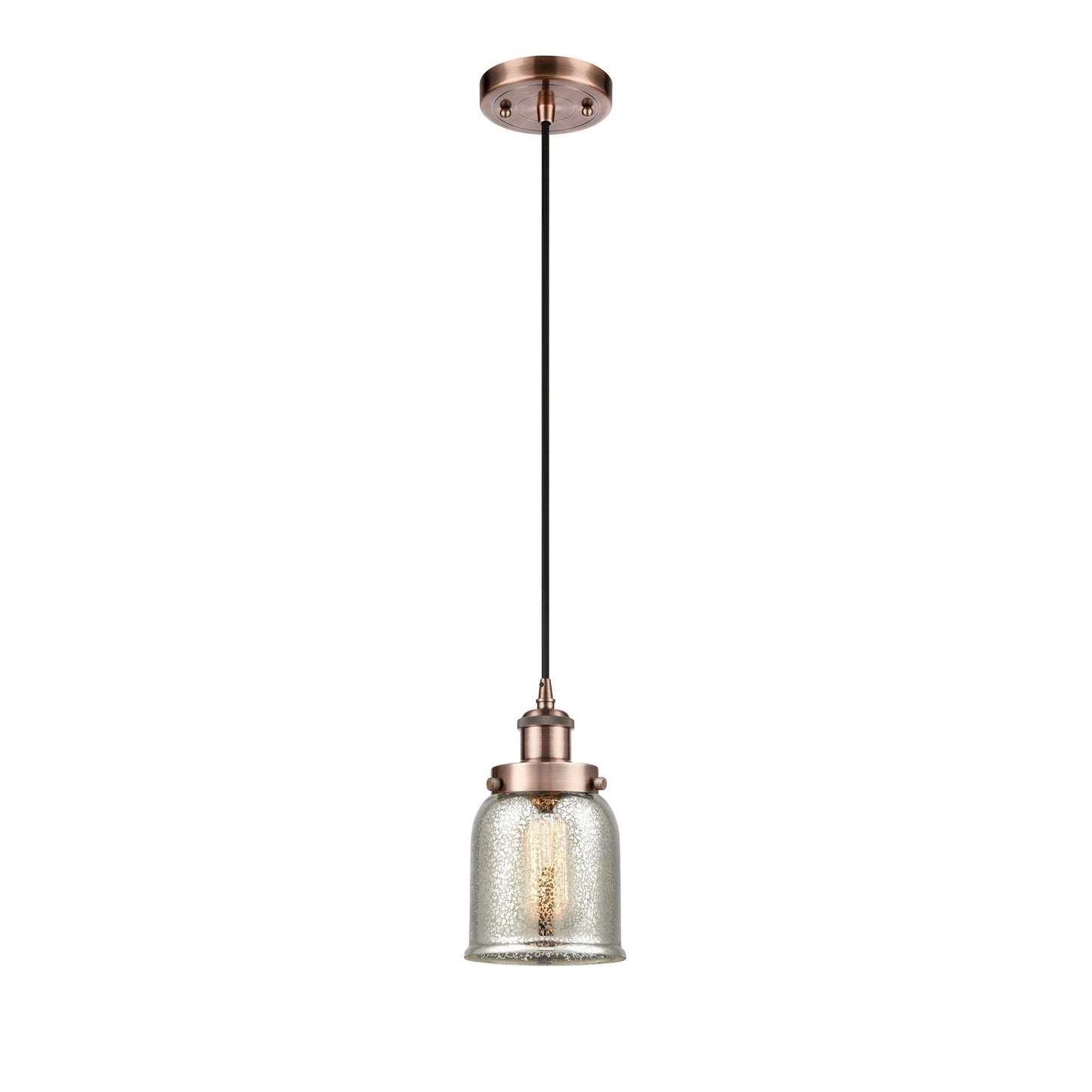 Innovations Bell 5in 1-Light Mini Pendant | Industrial Antique Copper Steel and Silver Plated Mercury Glass | Kitchen Island & | Model 916-1P-AC-G58-LED