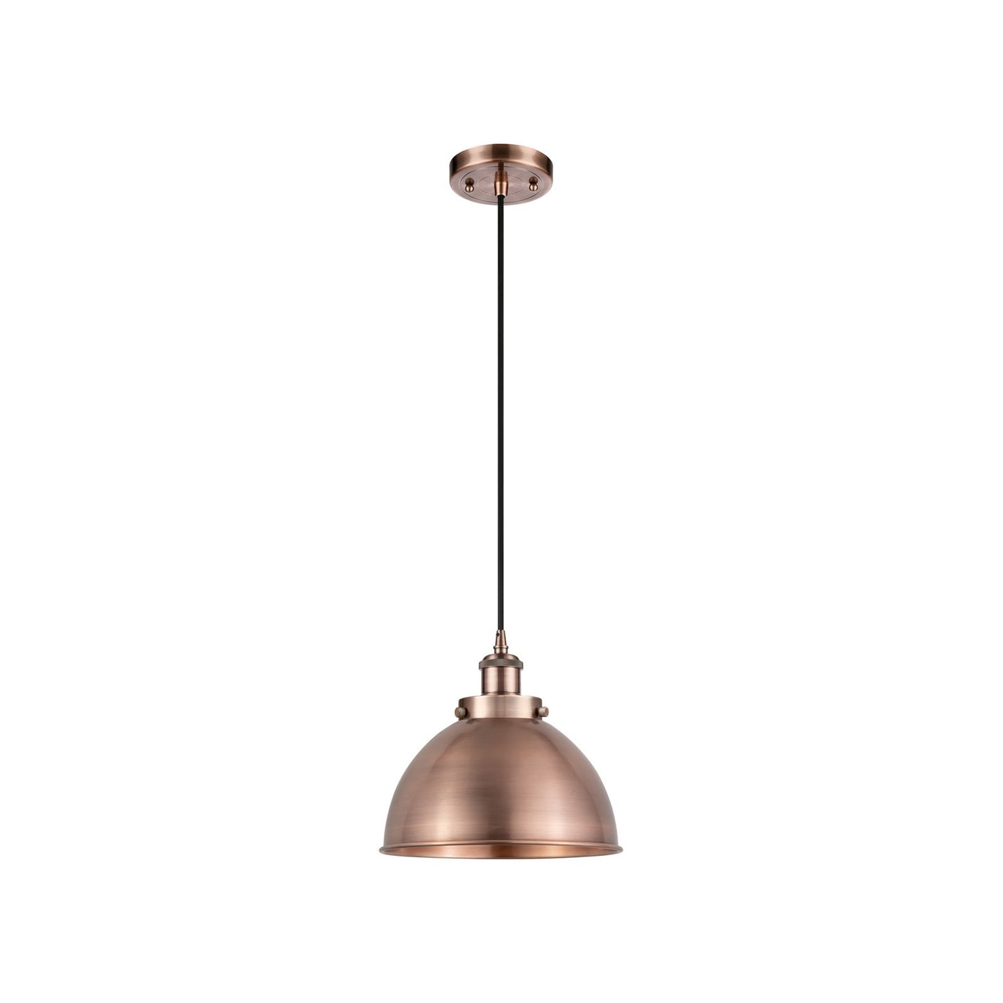 Innovations Derby 10in 1-Light Mini Pendant | Industrial Antique Copper Steel Metal Shade | Kitchen Island & Dining Room | Model 916-1P-AC-MFD-10-AC