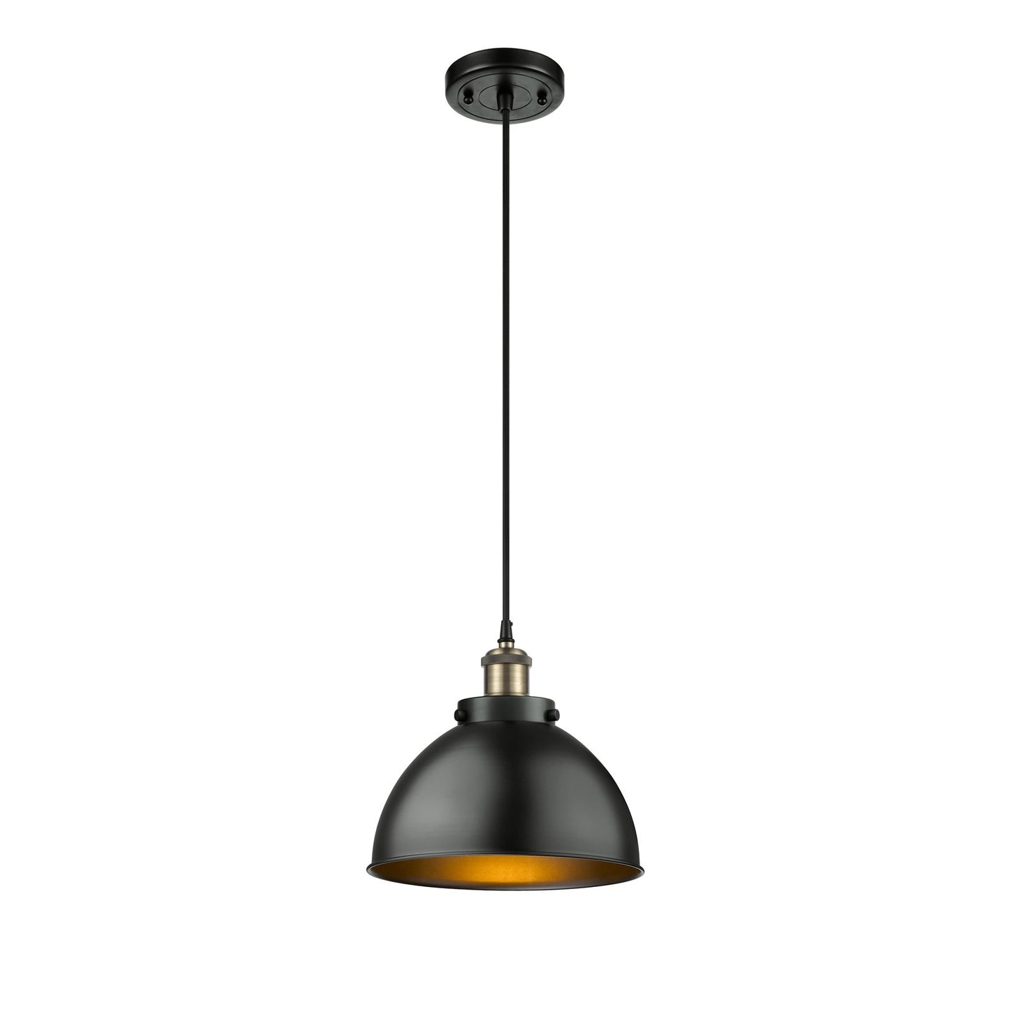Innovations Derby 10in 1-Light Mini Pendant | Industrial Farmhouse Black Antique Brass and Matte Black Metal | Kitchen | Model 916-1P-BAB-MFD-10-BK-LED