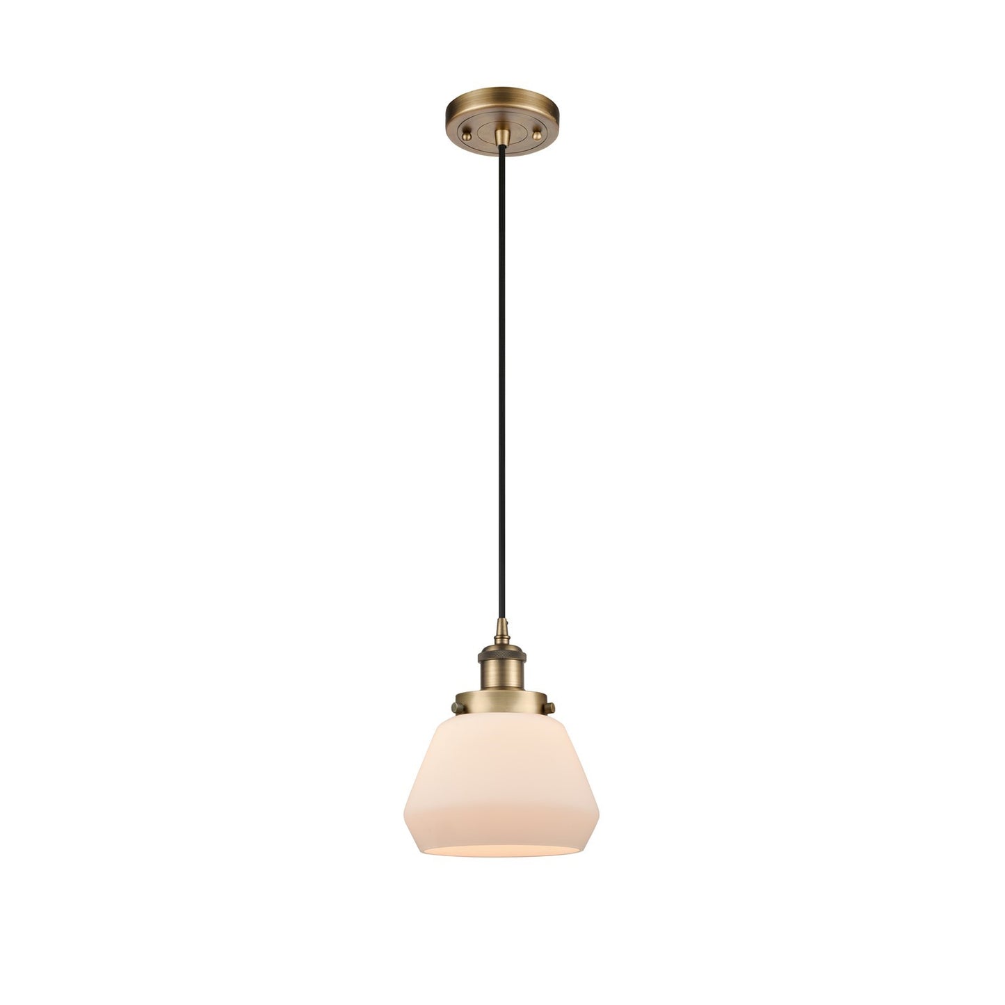Innovations Fulton 7in 1-Light Mini Pendant | Modern Contempo Brushed Brass Steel and Matte White Frosted Glass | Kitchen Island & | Model 916-1P-BB-G171