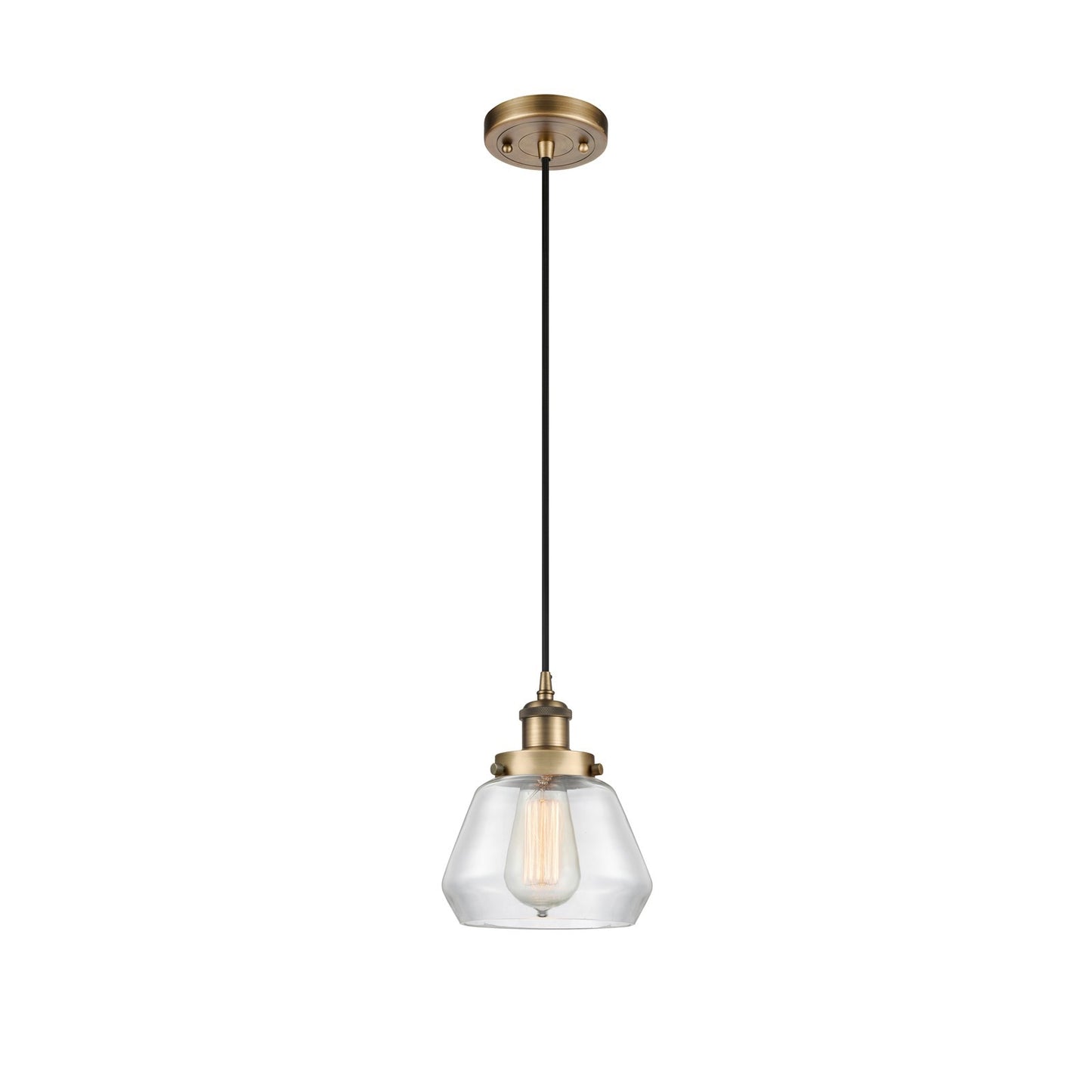 Innovations Fulton 7in 1-Light Mini Pendant | Modern Contempo Brushed Brass Steel and Clear Glass | Kitchen Island & Dining Room | Model 916-1P-BB-G172