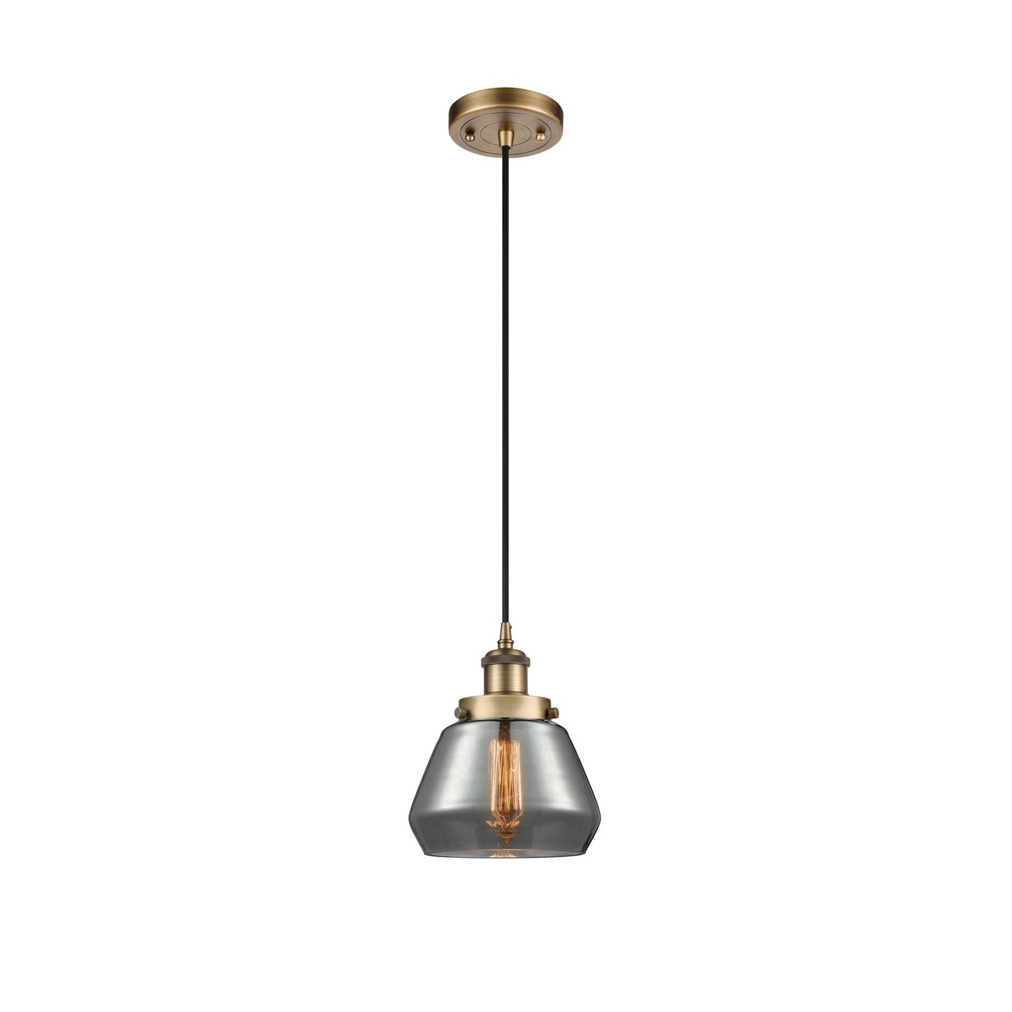 Innovations Fulton 7in 1-Light Mini Pendant | Modern Contempo Brushed Brass Steel and Light Smoke Glass | Kitchen Island & Dining | Model 916-1P-BB-G173