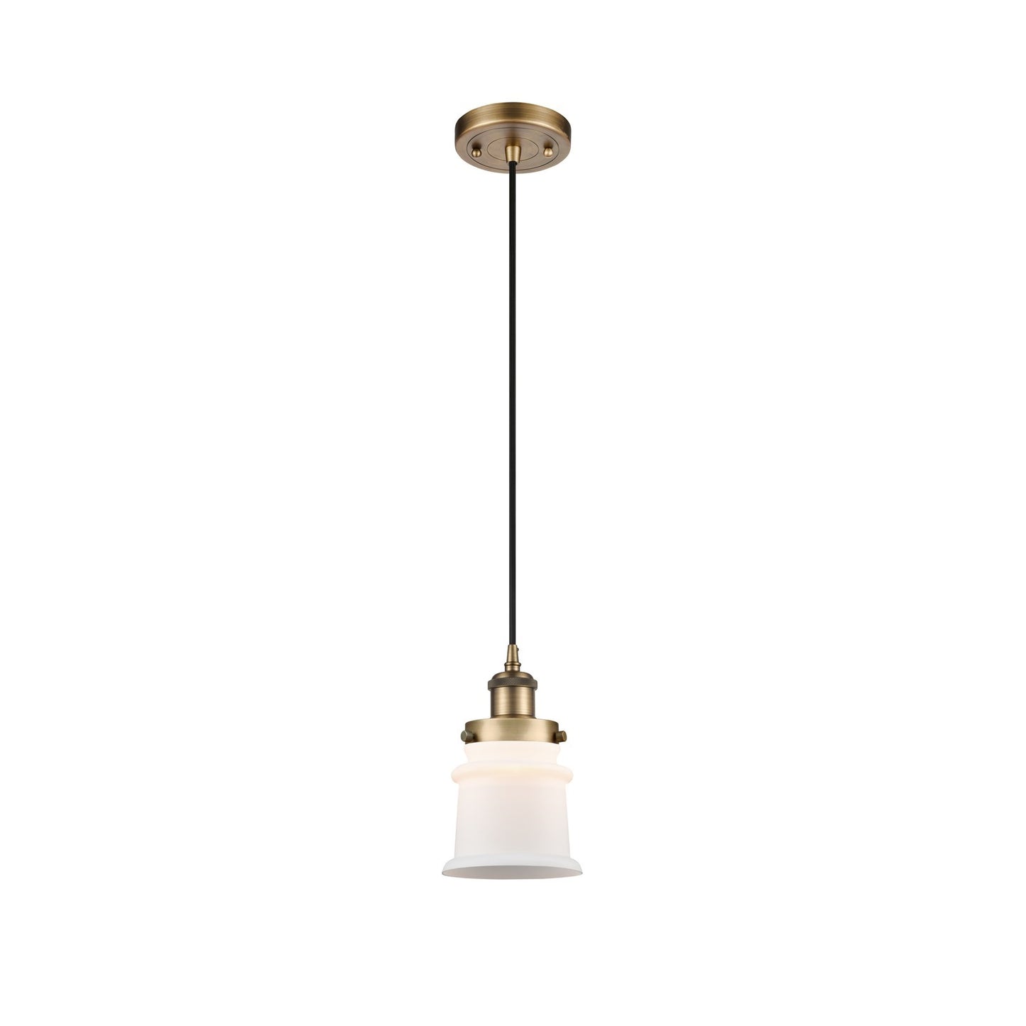 Innovations Canton 5.25in 1-Light Mini Pendant | Modern Transitional Brushed Brass Steel and Matte White Frosted Glass | Kitchen | Model 916-1P-BB-G181S