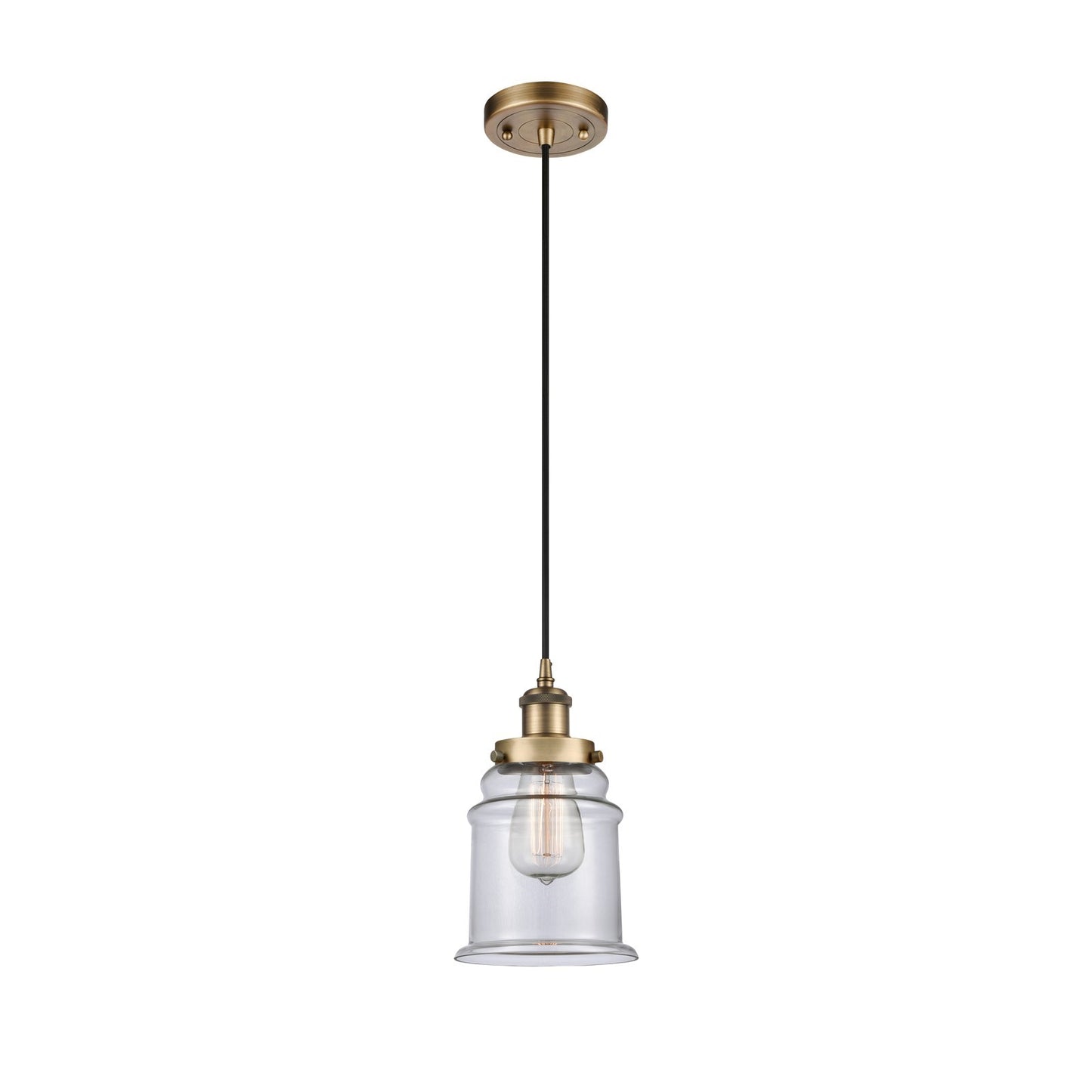 Innovations Canton 6in 1-Light Mini Pendant | Modern Transitional Brushed Brass Steel and Clear Glass | Kitchen Island & Dining | Model 916-1P-BB-G182