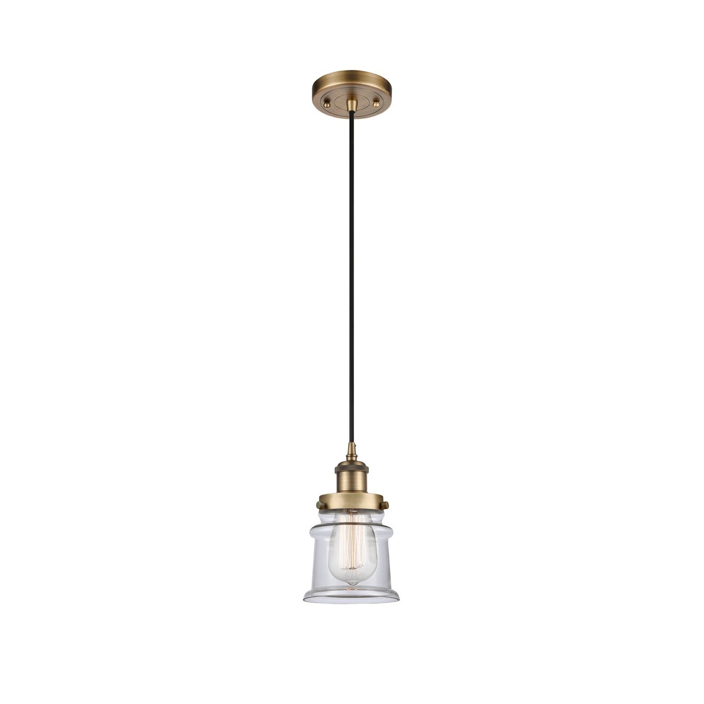 Innovations Canton 5.25in 1-Light Mini Pendant | Modern Transitional Brushed Brass Steel and Clear Glass | Kitchen Island & Dining | Model 916-1P-BB-G182S