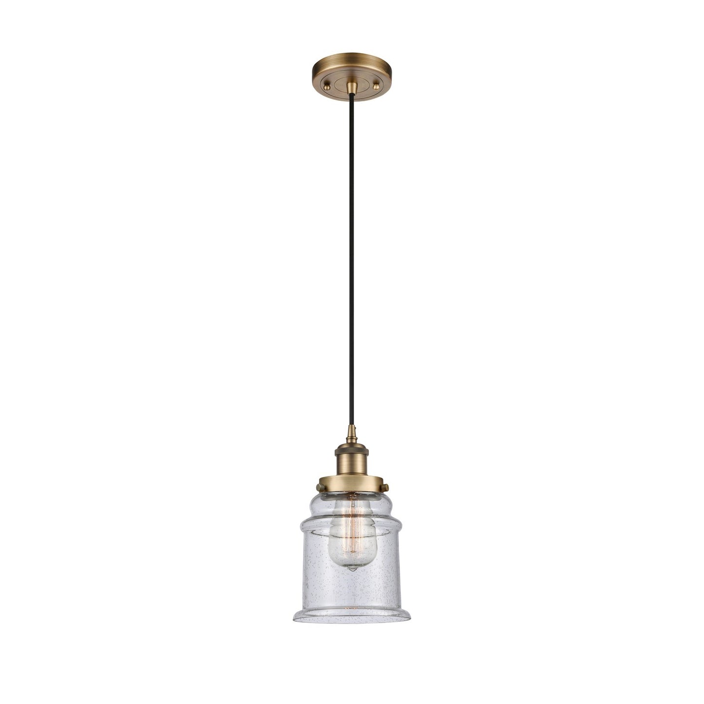 Innovations Canton 6in 1-Light Mini Pendant | Modern Contempo Brushed Brass Steel and Seedy Glass | Kitchen Island & Dining Room | Model 916-1P-BB-G184