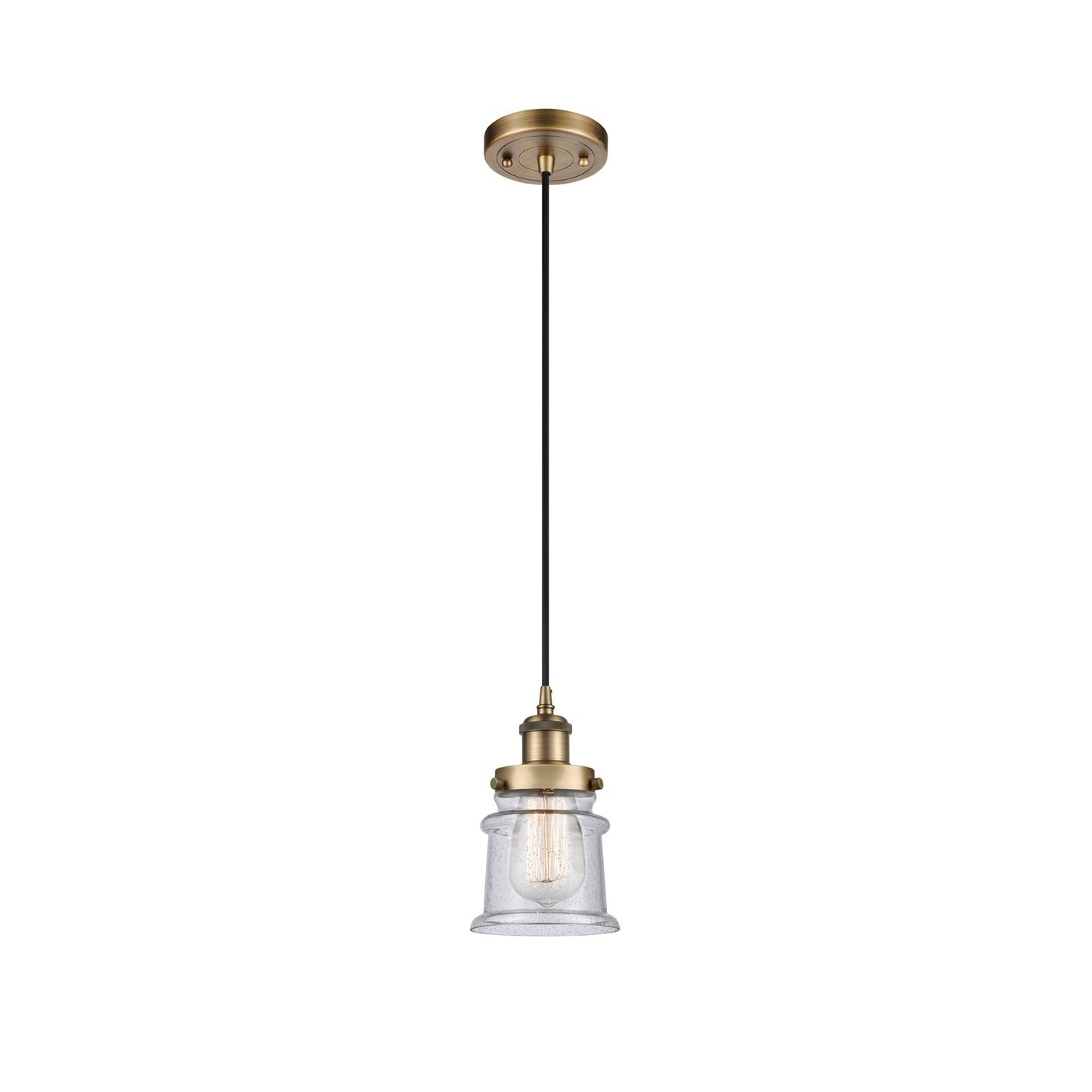 Innovations Canton 5.25in 1-Light Mini Pendant | Modern Contempo Brushed Brass Steel and Seedy Glass | Kitchen Island & Dining | Model 916-1P-BB-G184S