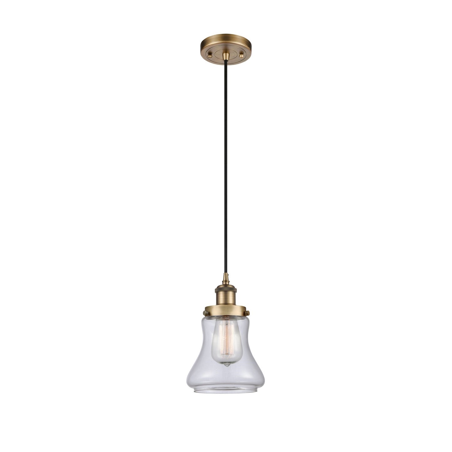 Innovations Bellmont 6.125in 1-Light Mini Pendant | Modern Contempo Brushed Brass Steel and Clear Glass | Kitchen Island & Dining | Model 916-1P-BB-G192