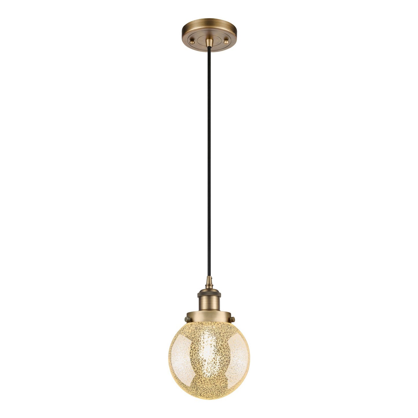 Innovations Beacon 6in 1-Light Mini Pendant | Modern Contempo Brushed Brass Steel and Mercury Glass | Kitchen Island & Dining | Model 916-1P-BB-G208-6