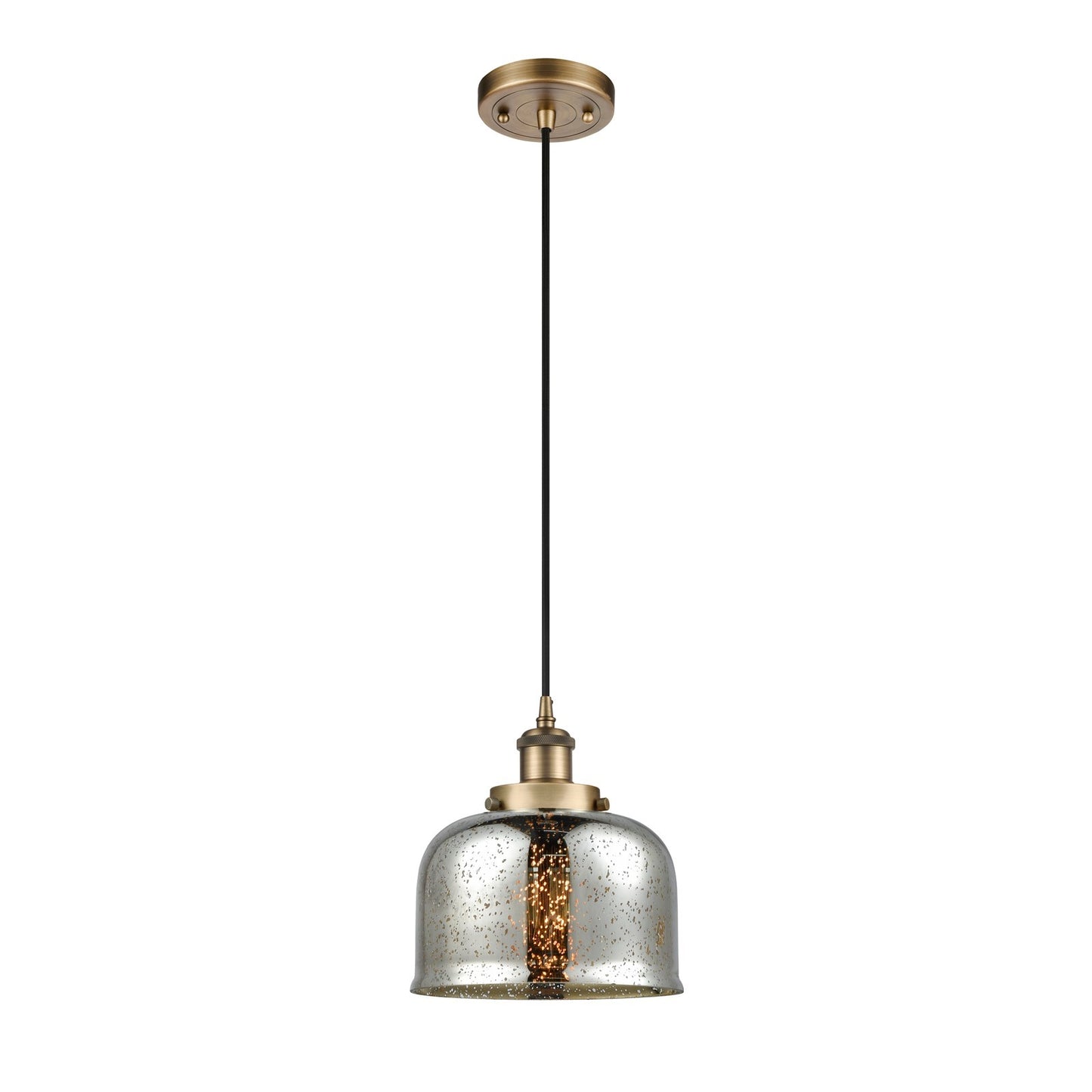 Innovations Bell 8in 1-Light Mini Pendant | Industrial Brushed Brass and Silver Plated Mercury Glass | Kitchen Island & Dining | Model 916-1P-BB-G78-LED