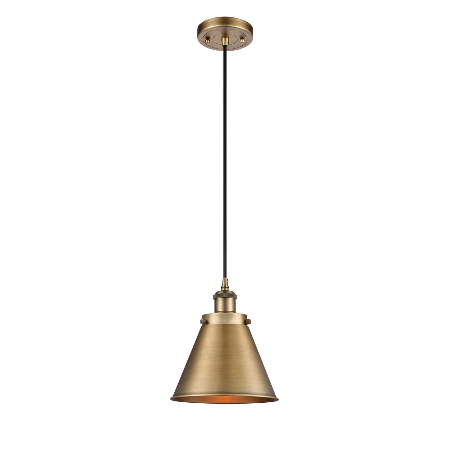 Innovations Appalachian 8in 1-Light Mini Pendant | Industrial Brushed Brass Metal Shade | Kitchen Island & Dining Room | Model 916-1P-BB-M13-BB