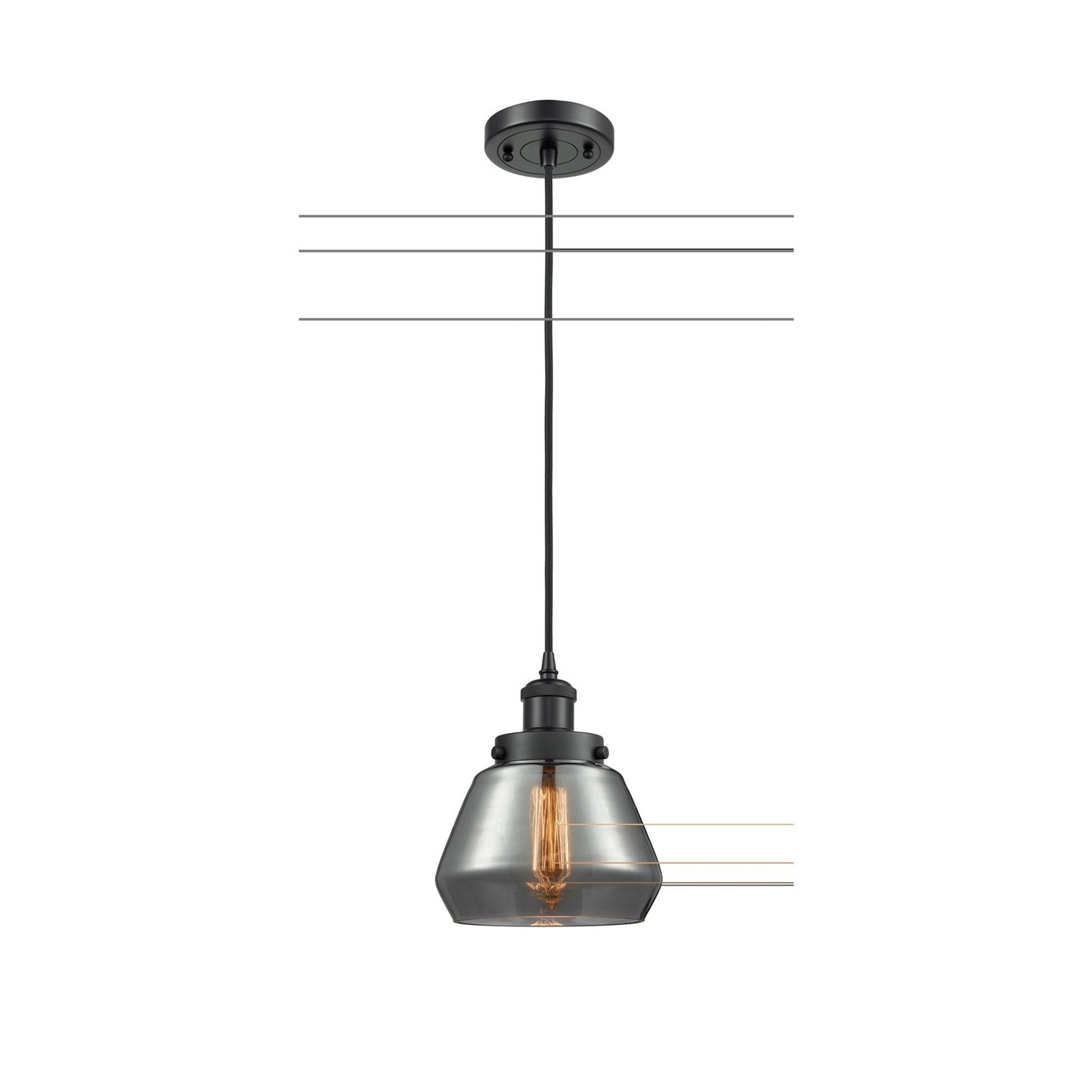 Innovations Fulton 7in 1-Light Mini Pendant | Modern Contempo Matte Black Steel and Light Smoke Glass | Kitchen Island & Dining | Model 916-1P-BK-G173