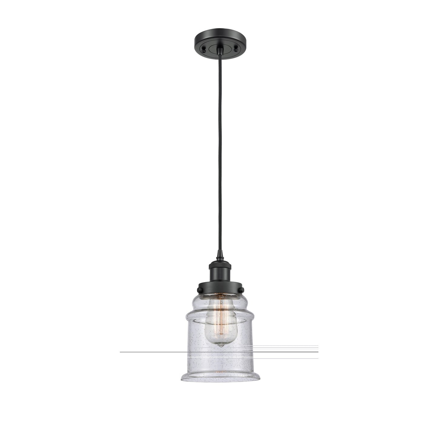 Innovations Canton 6in 1-Light Mini Pendant | Modern Contempo Matte Black Steel and Seedy Glass | Kitchen Island & Dining Room | Model 916-1P-BK-G184