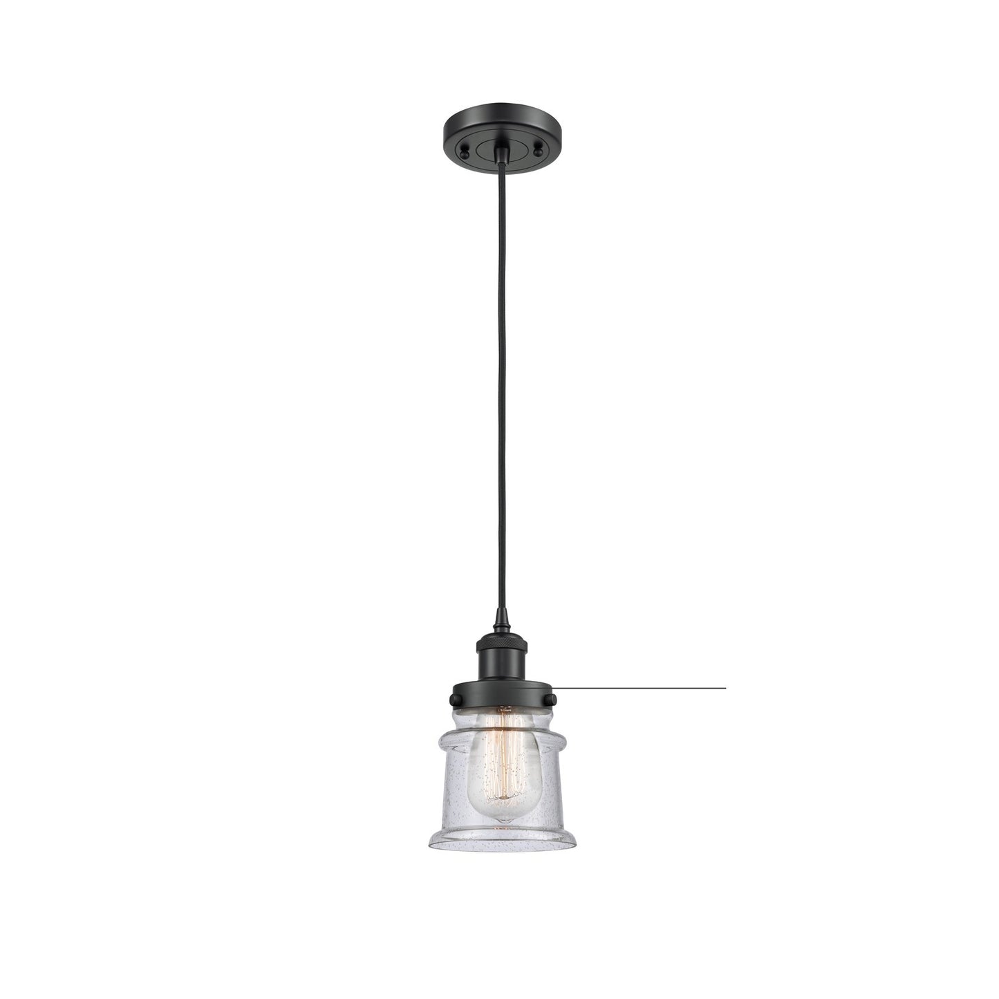 Innovations Canton 5.25in 1-Light Mini Pendant | Modern Contempo Matte Black Steel and Seedy Glass | Kitchen Island & Dining Room | Model 916-1P-BK-G184S