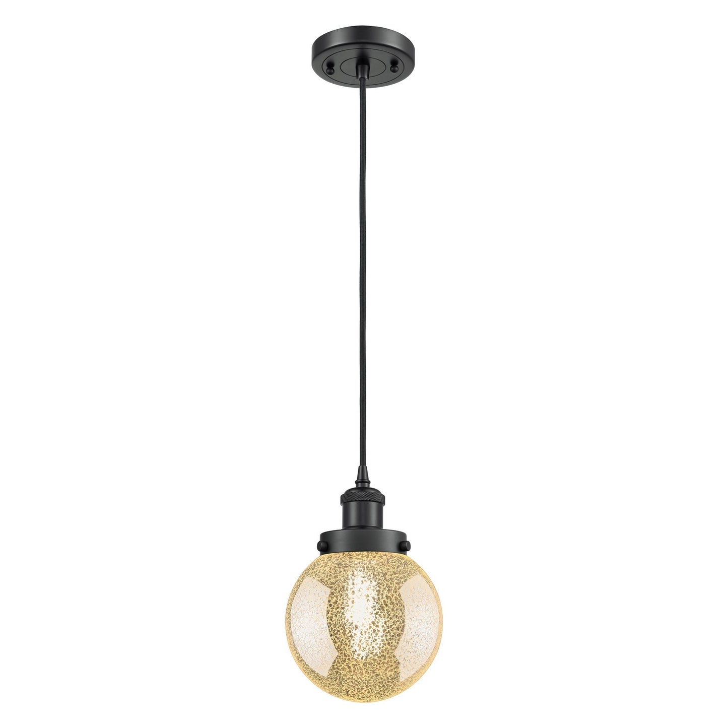 Innovations Beacon 6in 1-Light Mini Pendant | Modern Transitional Matte Black Steel and Mercury Seeded Glass | Kitchen Island & | Model 916-1P-BK-G208-6
