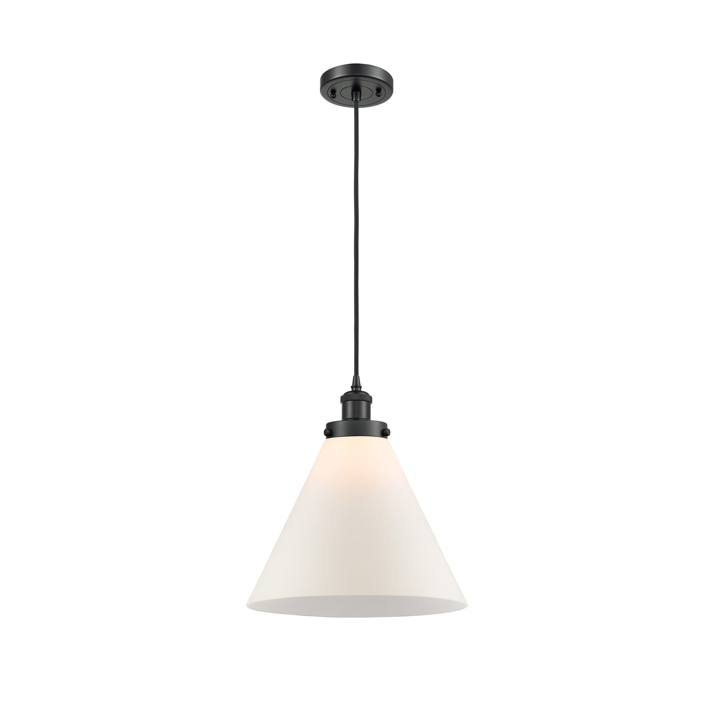 Innovations Cone 12in 1-Light LED Mini Pendant | Industrial Modern Matte Black Steel and Matte White Frosted Glass | Kitchen | Model 916-1P-BK-G41-L-LED