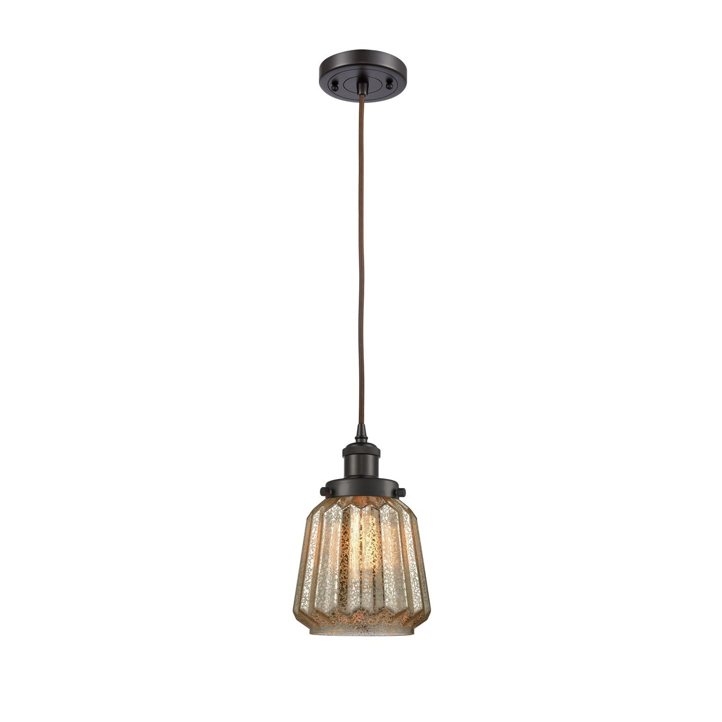 Innovations Chatham 7in 1-Light Mini Pendant | Modern Transitional Oil Rubbed Bronze Steel and Mercury Ribbed Glass | Kitchen | Model 916-1P-OB-G146