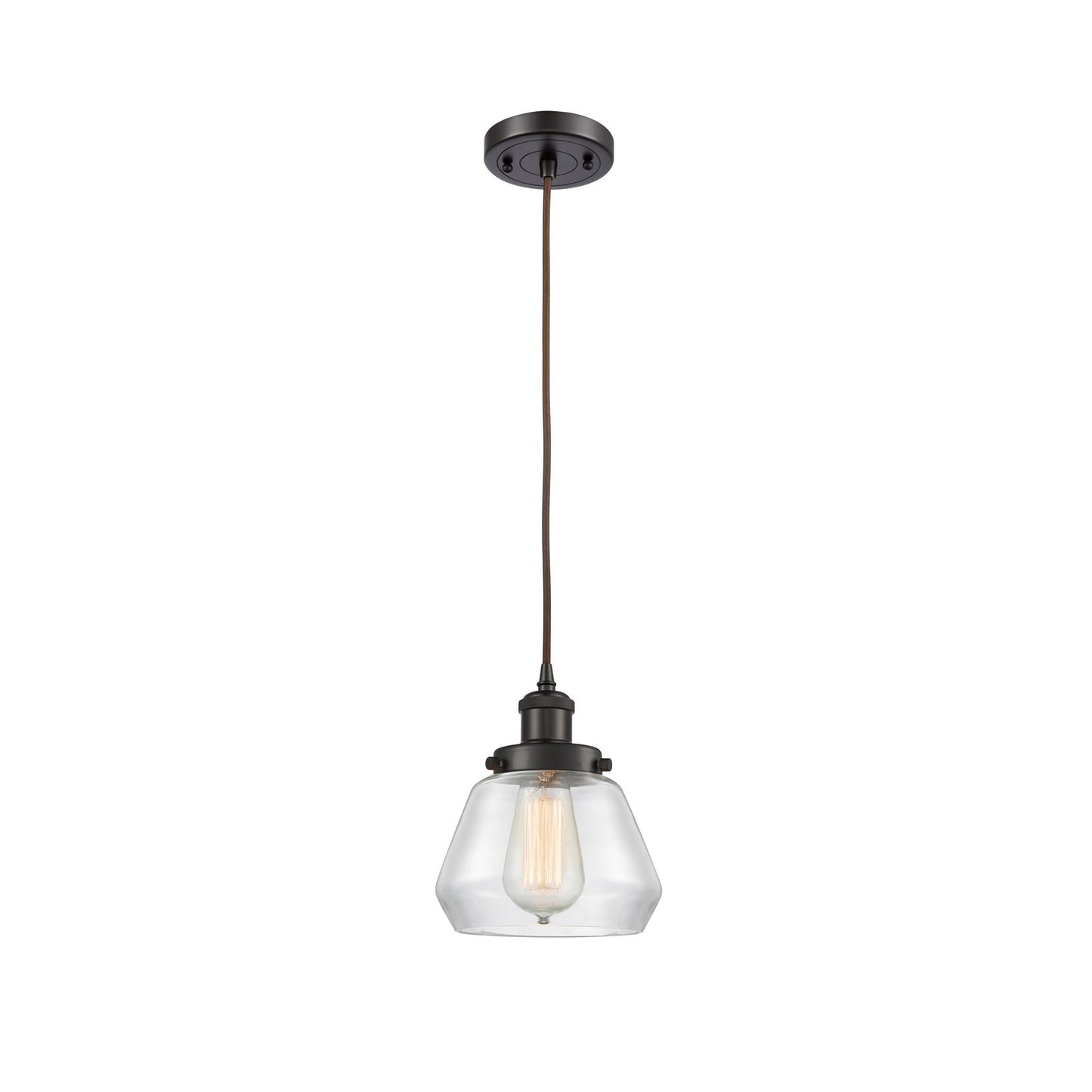 Innovations Fulton 7in 1-Light Mini Pendant | Modern Transitional Oil Rubbed Bronze Steel and Clear Schoolhouse Glass | Kitchen | Model 916-1P-OB-G172
