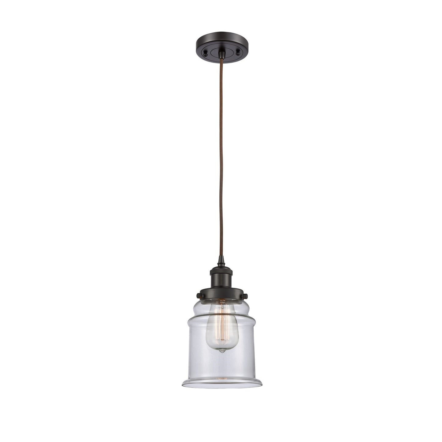 Innovations Canton 6in 1-Light Mini Pendant | Modern Contempo Oil Rubbed Bronze Steel and Clear Glass | Kitchen Island & Dining | Model 916-1P-OB-G182