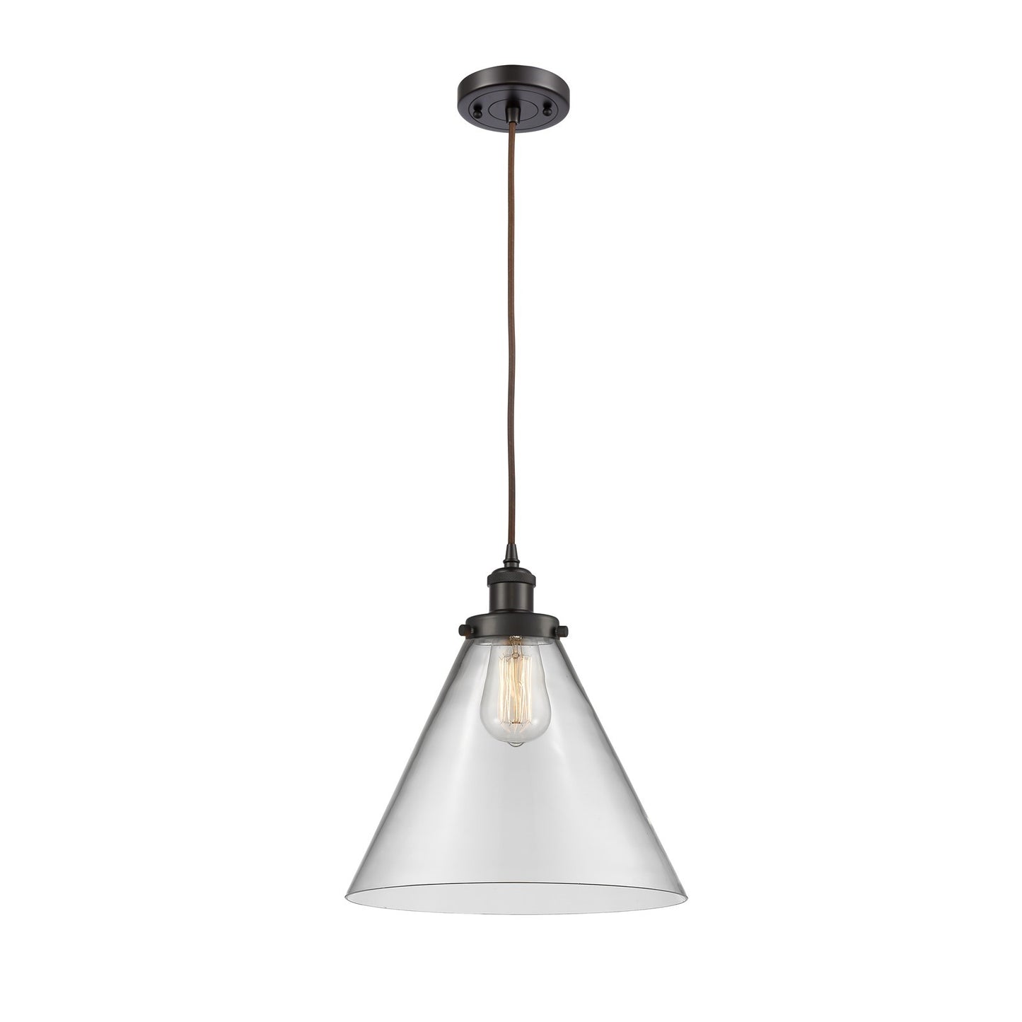 Innovations Cone 12in 1-Light Mini Pendant | Industrial Oil Rubbed Bronze and Clear Glass | Kitchen Island & Dining Room | Model 916-1P-OB-G42-L-LED