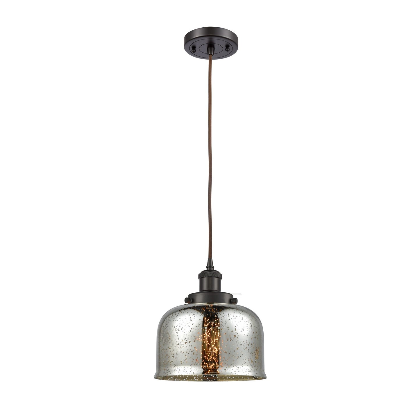 Innovations Bell 8in 1-Light Mini Pendant | Industrial Oil Rubbed Bronze and Silver Plated Mercury Glass | Kitchen Island & | Model 916-1P-OB-G78-LED