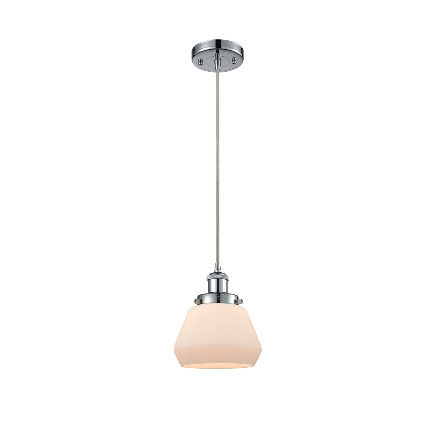 Innovations Fulton 7in 1-Light Mini Pendant | Modern Transitional Polished Chrome and Matte White Frosted Glass | Kitchen Island & | Model 916-1P-PC-G171