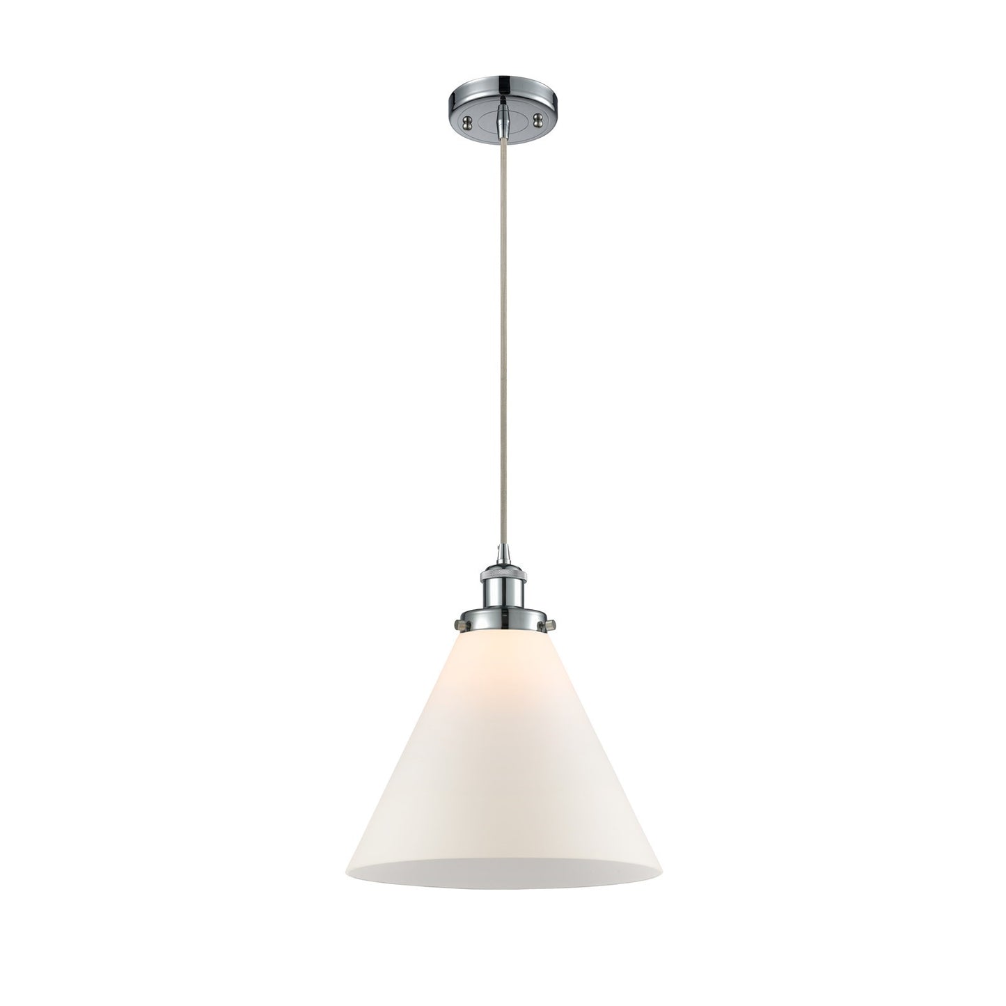 Innovations Cone 12in 1-Light Mini Pendant | Industrial Polished Chrome and Matte White Frosted Glass | Kitchen Island & | Model 916-1P-PC-G41-L-LED