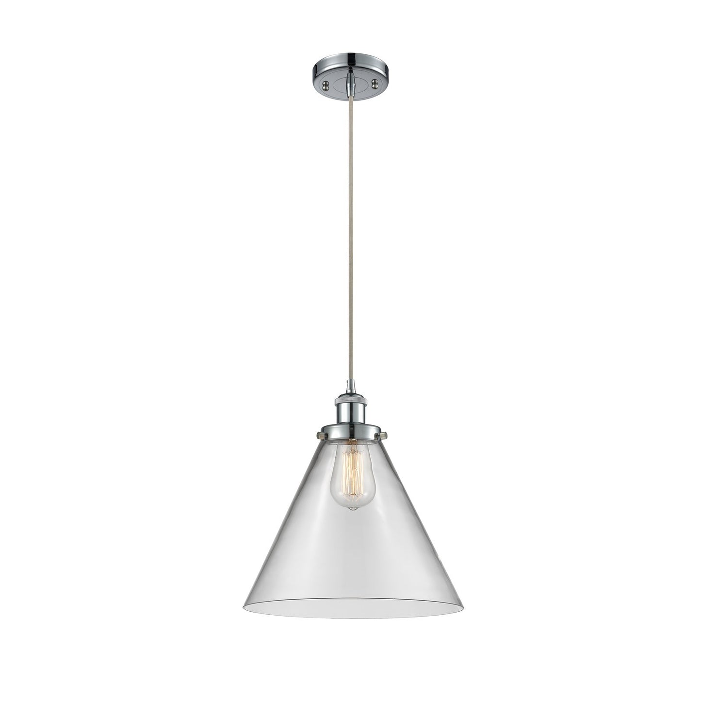 Innovations Cone 12in 1-Light Mini Pendant | Industrial Polished Chrome and Clear Glass | Kitchen Island & Dining Room | Model 916-1P-PC-G42-L-LED