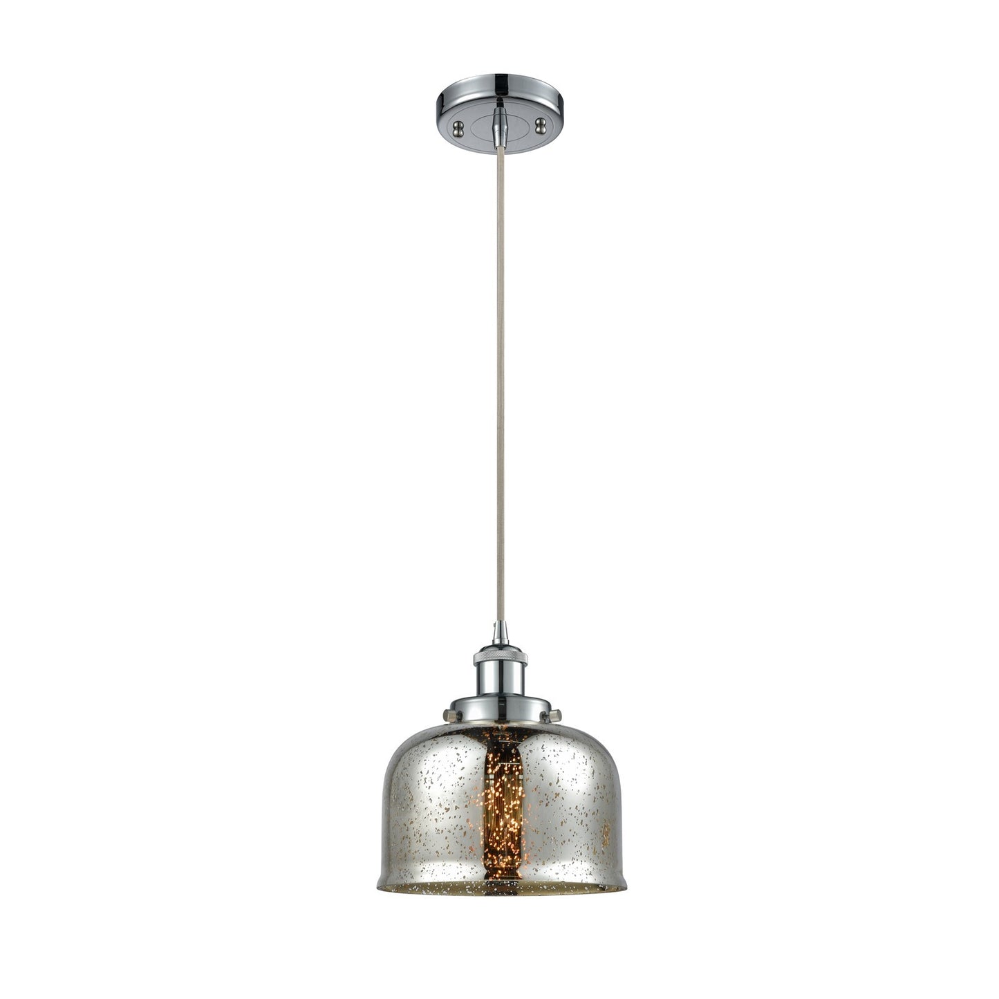 Innovations Bell 8in 1-Light Mini Pendant | Industrial Polished Chrome and Silver Plated Mercury Glass | Kitchen Island & Dining | Model 916-1P-PC-G78-LED